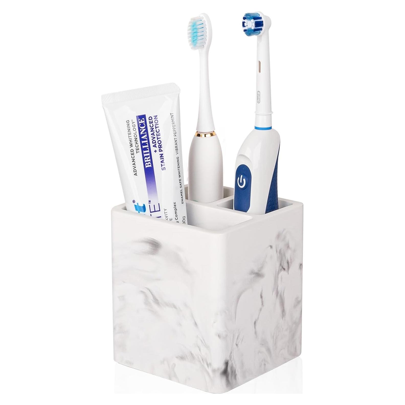 Soporte para Cepillos de Dientes Heagoale Mármol Blanco 3 Compartimentos