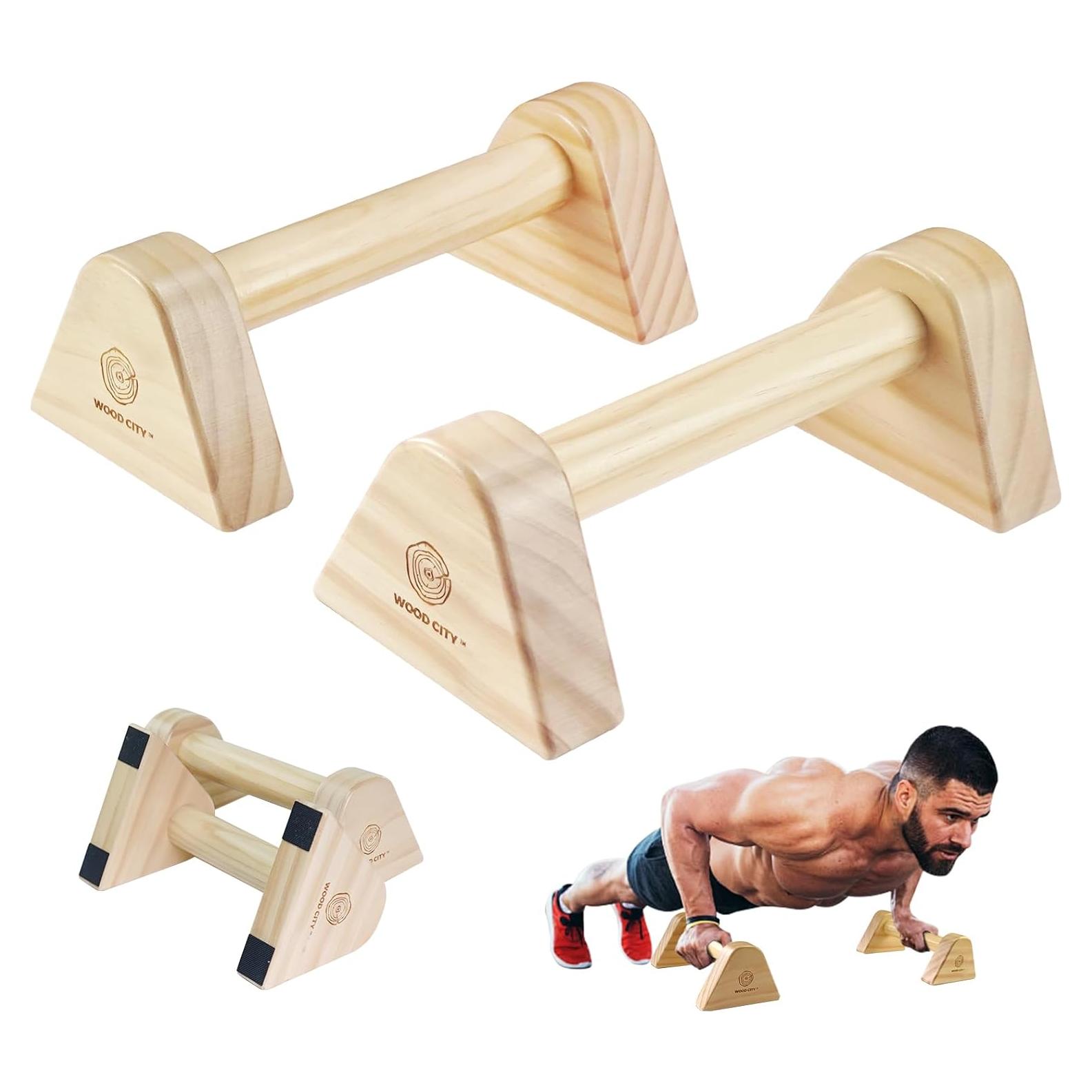 Barras de Flexiones de Madera WOOD CITY 2 Piezas Antideslizantes