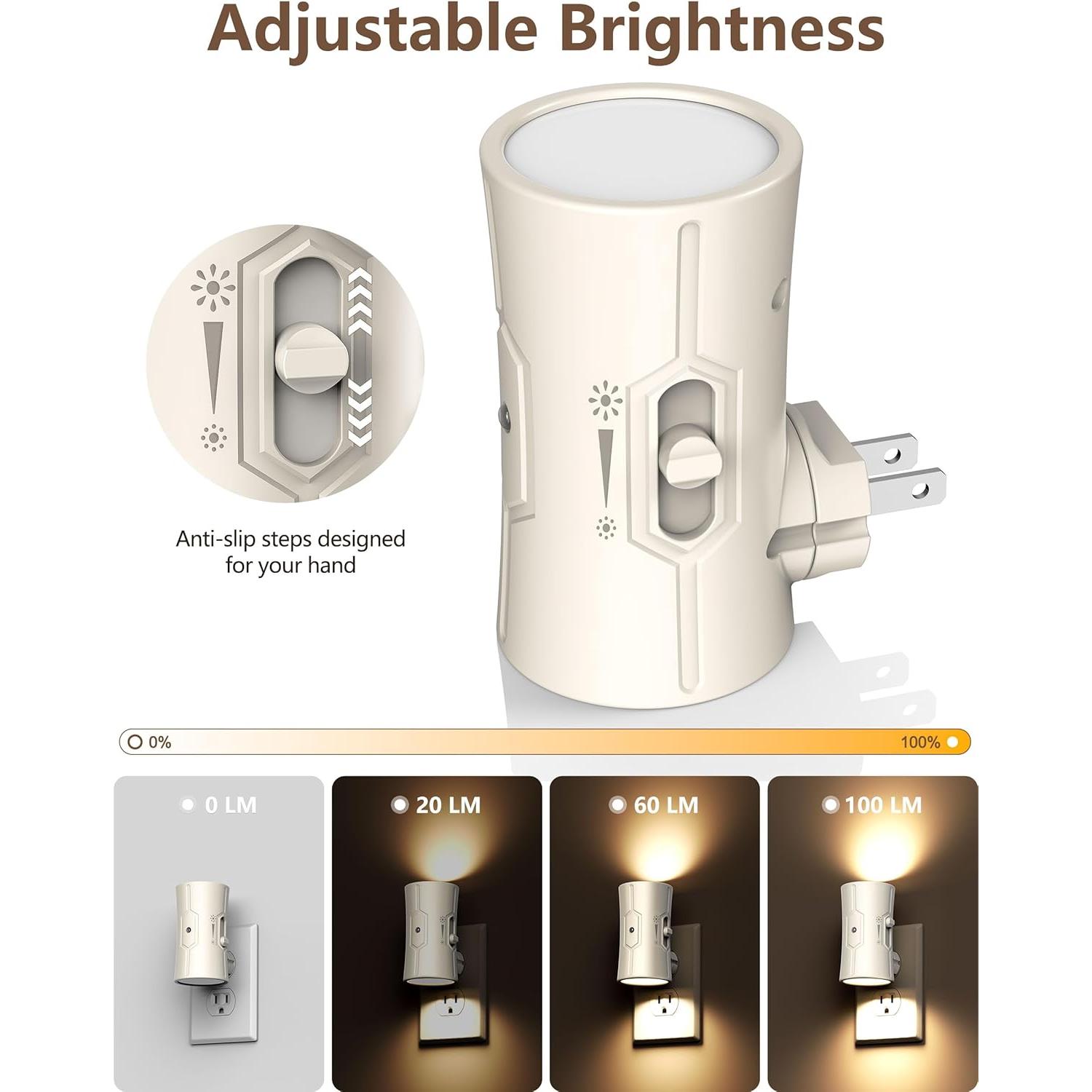 Luz Nocturna LED Fesnne 3000K Ajustable 0-100LM 2 Pzas