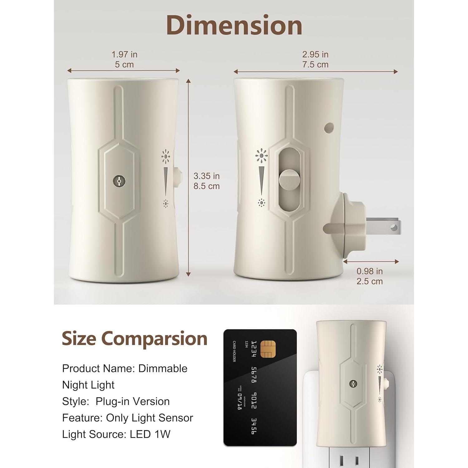 Luz Nocturna LED Fesnne 3000K Ajustable 0-100LM 2 Pzas