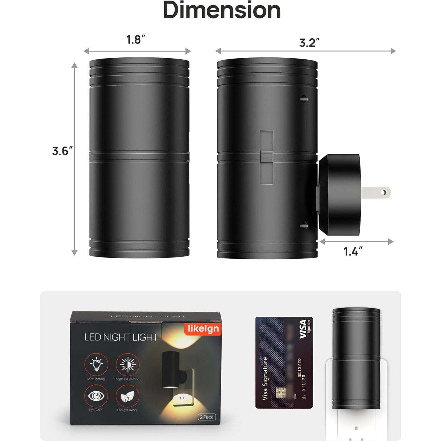 Luz Nocturna LED Regulable Likelgn, Paquete de 2, 3000K