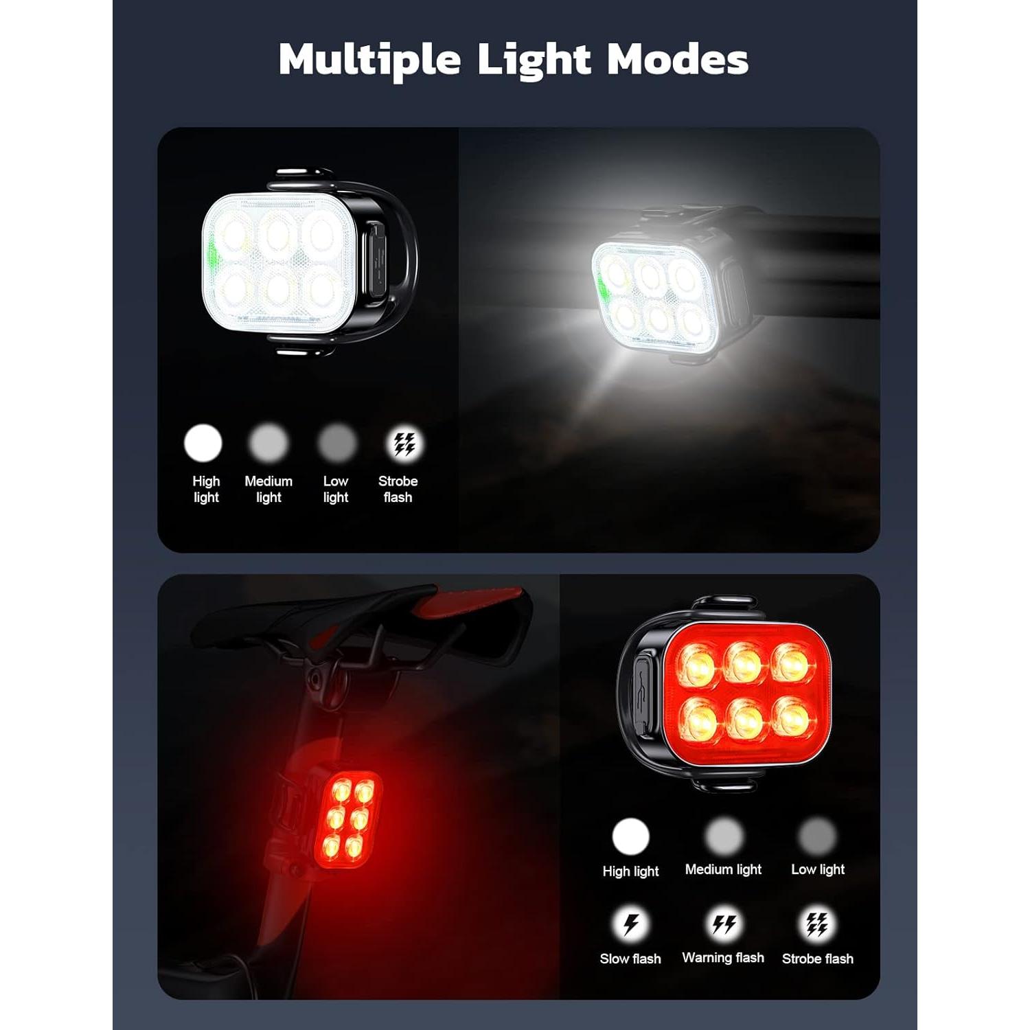 Luces de Bicicleta Recargables Zewdov Q5 IP65 4+6 Modos
