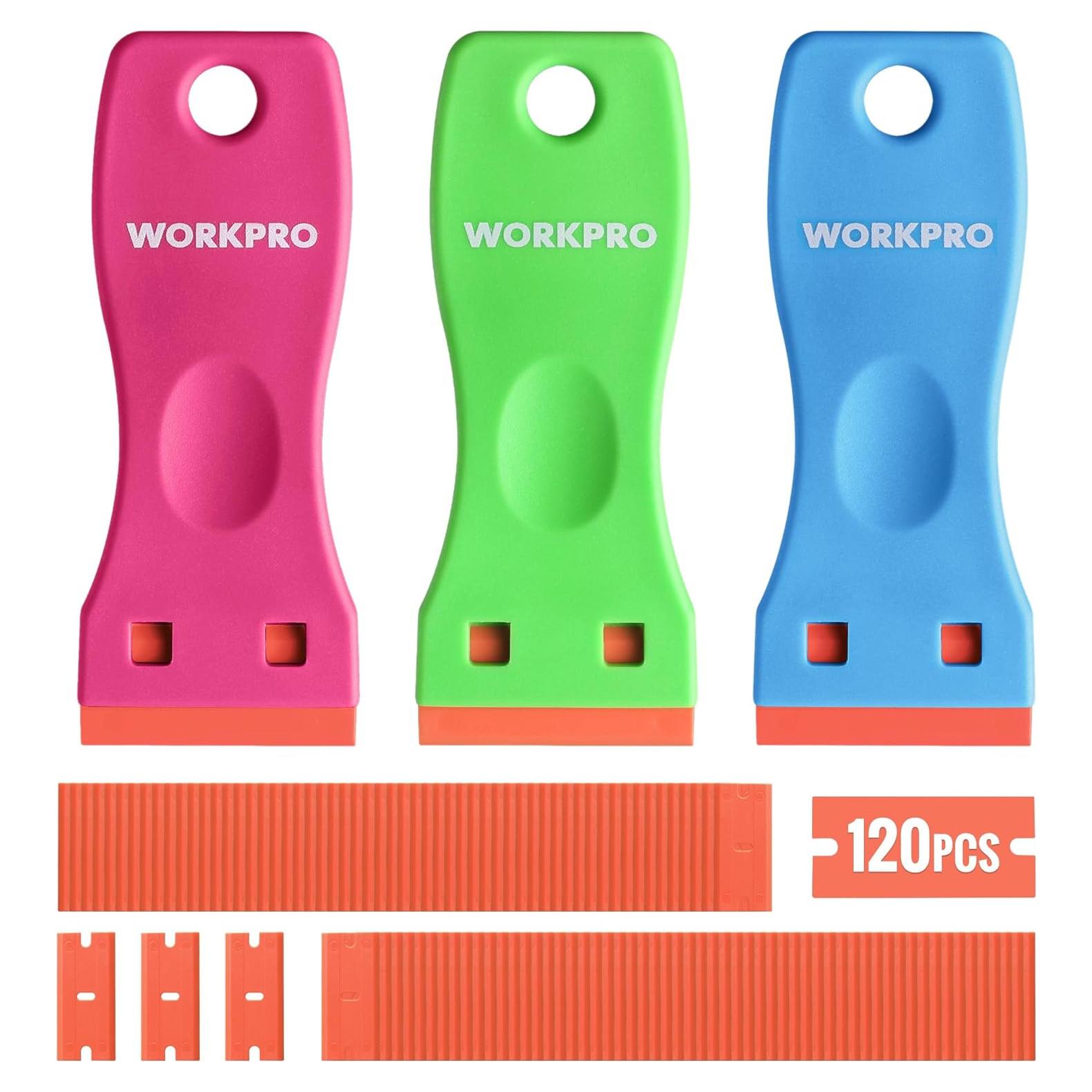 WORKPRO Raspador de Cuchillas de Plástico 3 Piezas 120 Cuchillas