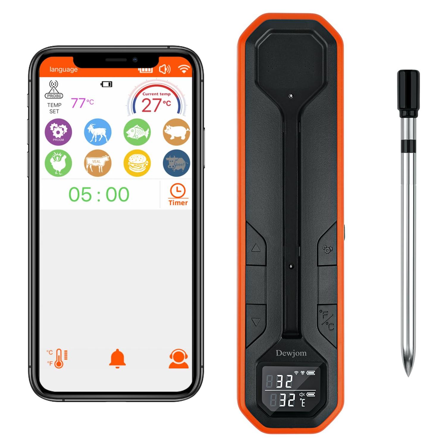 Termómetro de Carne Inalámbrico Dewjom con App - 152 m