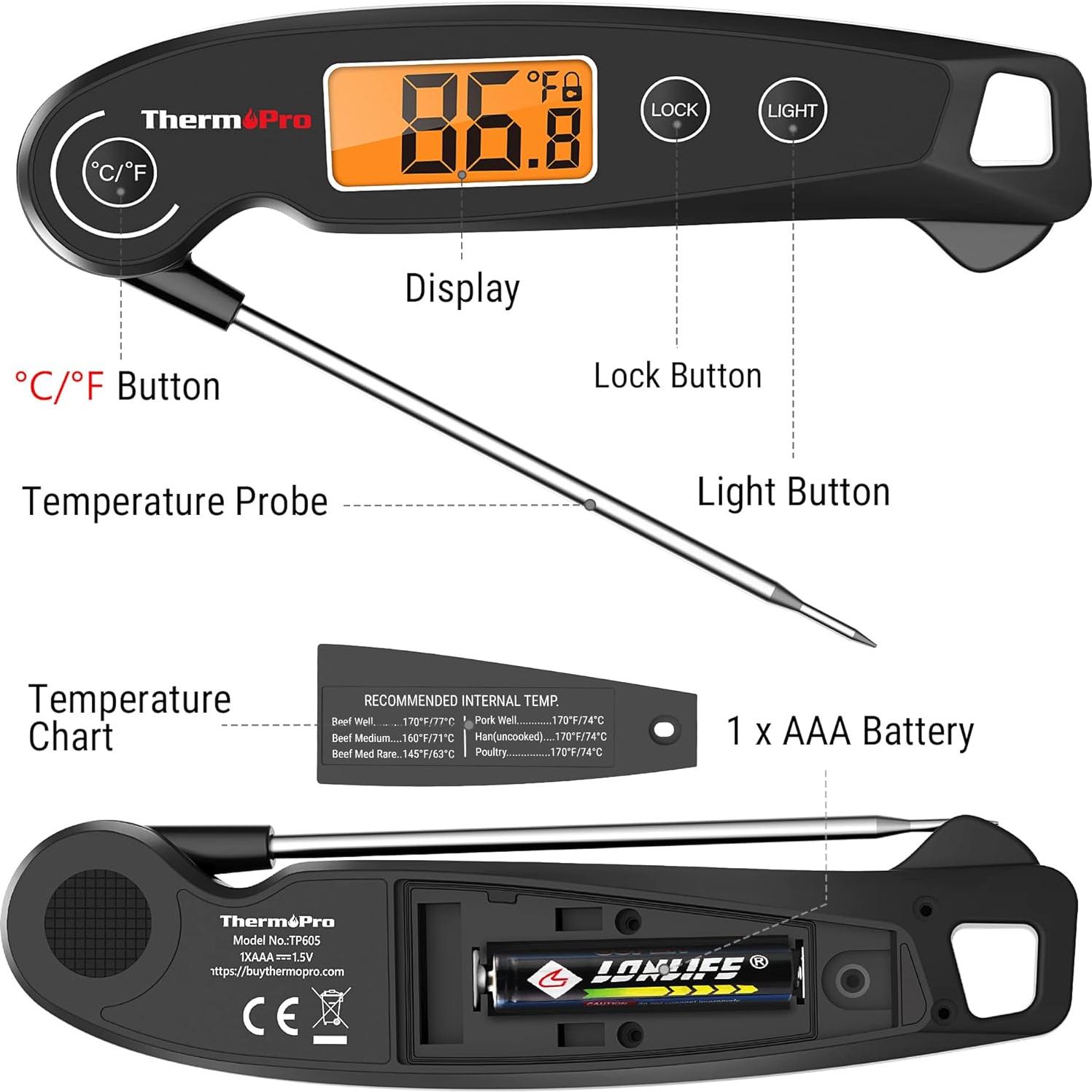 Termómetro de carne digital ThermoPro TP605 resistente al agua