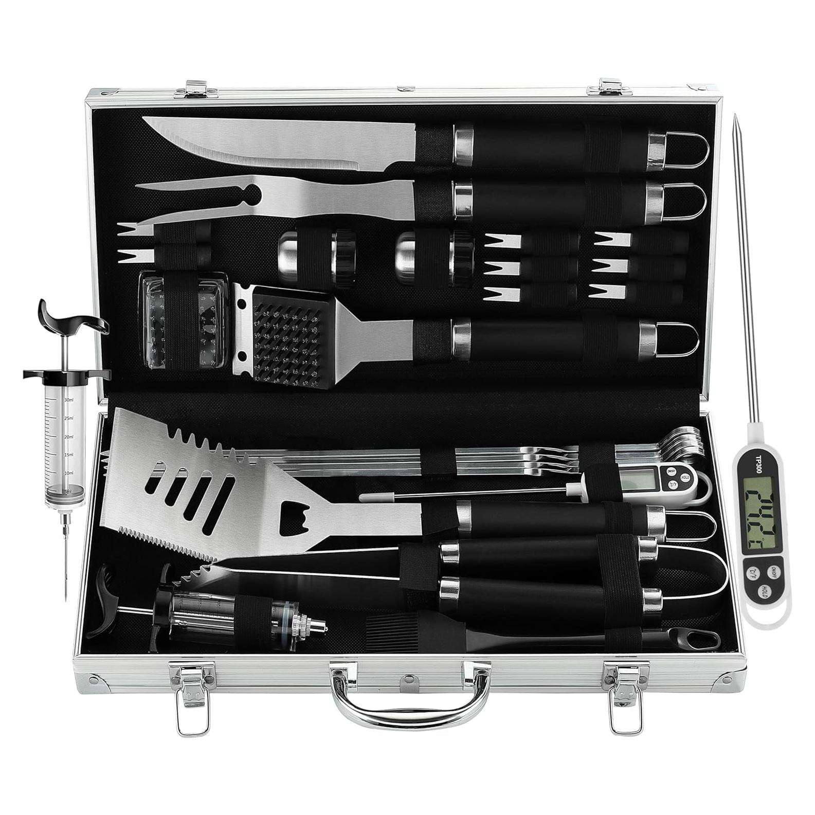 Set de Herramientas para BBQ Grilljoy 24 Piezas con Termómetro