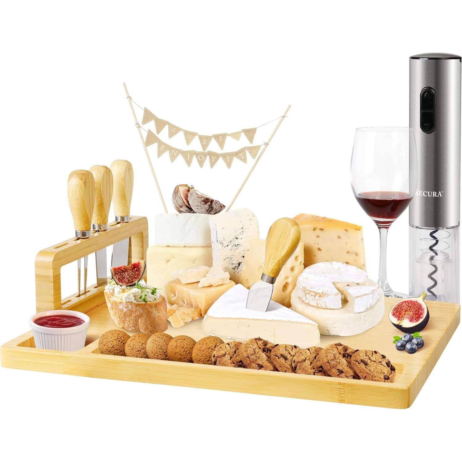 Tabla de Queso Secura de Bambú Natural con Cuchillos