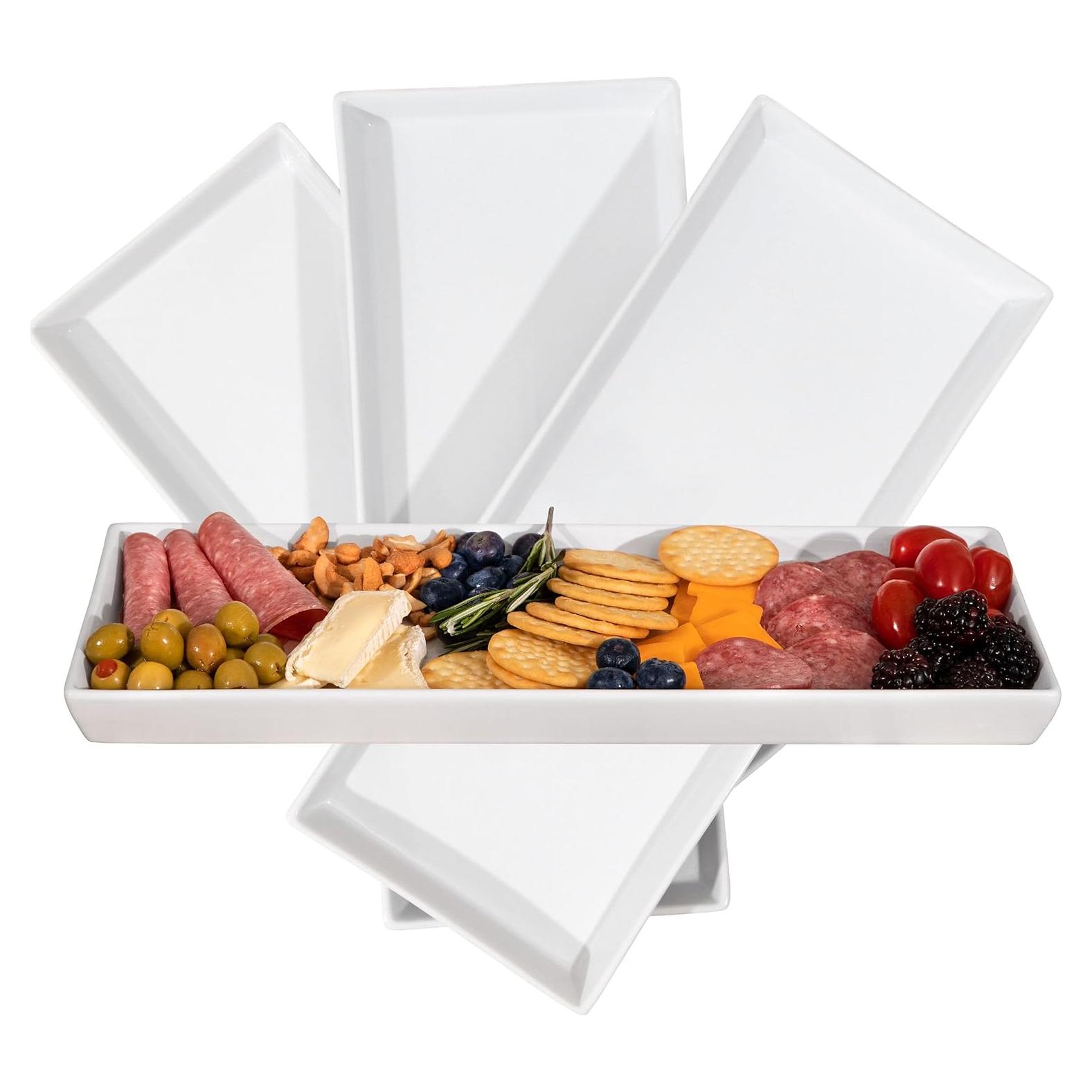 Set de 4 Bandejas de Cerámica Blanca Home Beets 35,56x15,24 cm