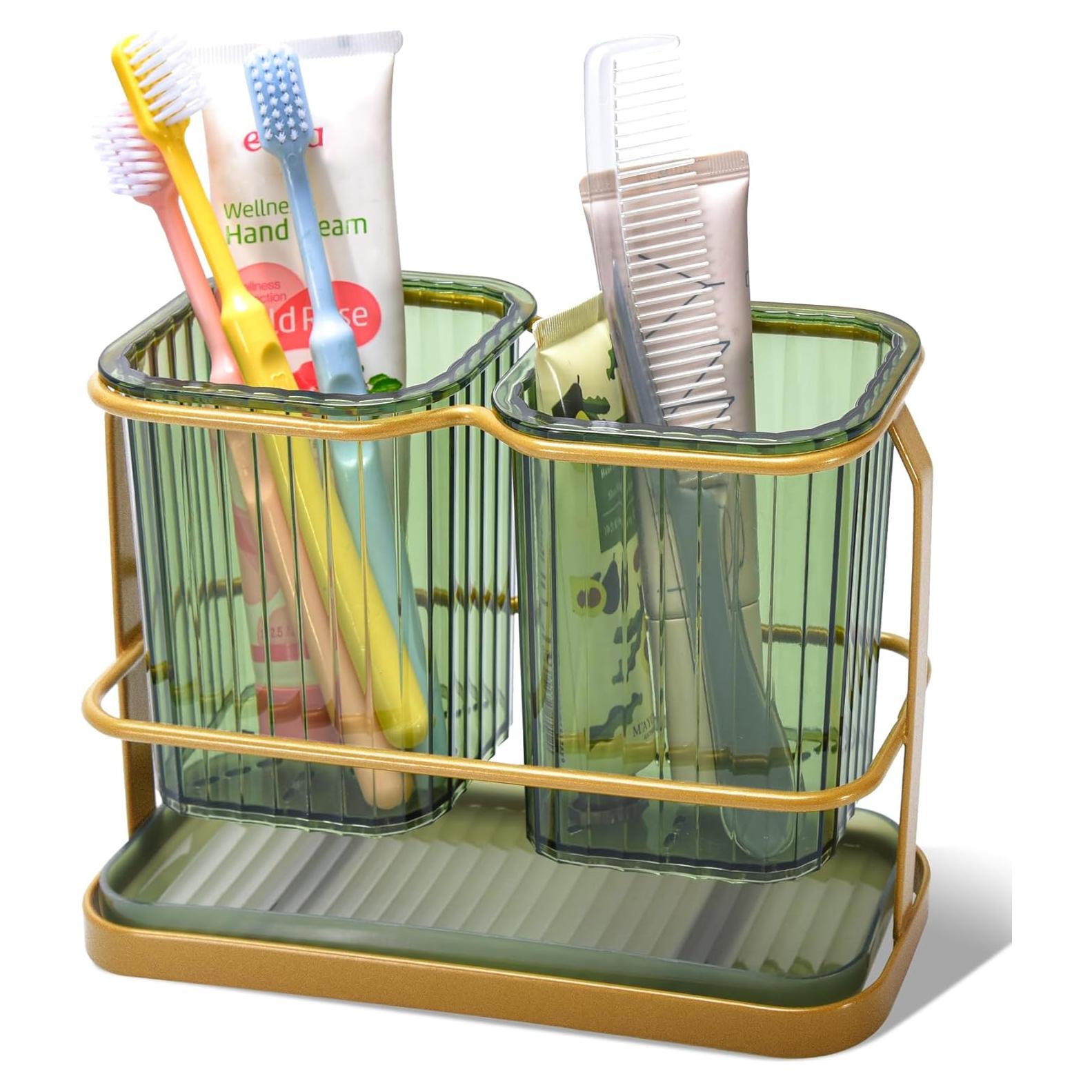 Soporte de Cepillos de Dientes KONE Verde 2 Tazas Montado Pared