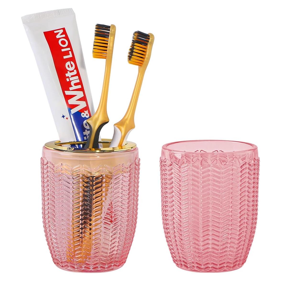 Juego de 2 Soportes de Cepillos de Dientes Vidrio Tonxus Rosa
