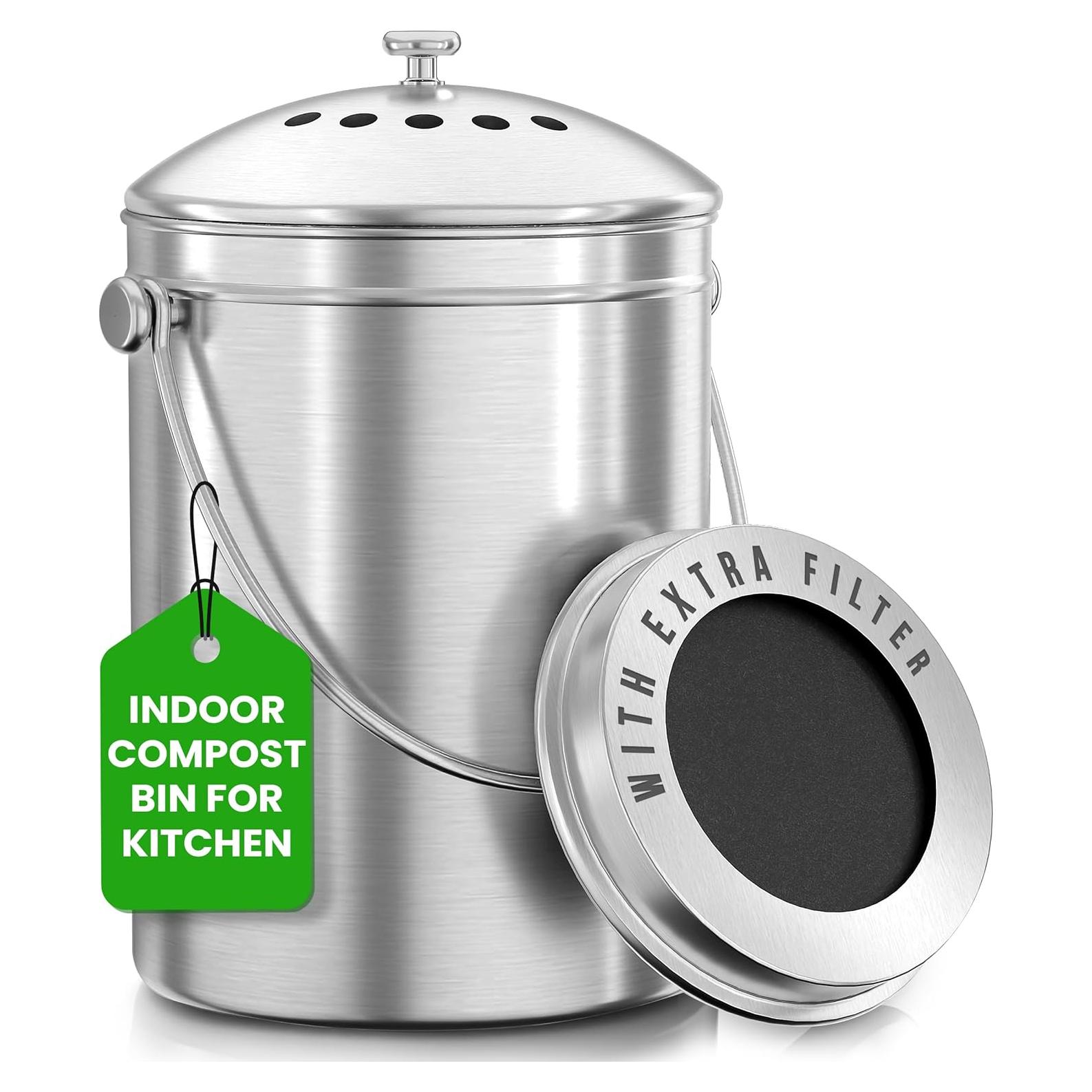 Cubo de Compostaje Utopia Kitchen 4.92L Acero Inoxidable Plata