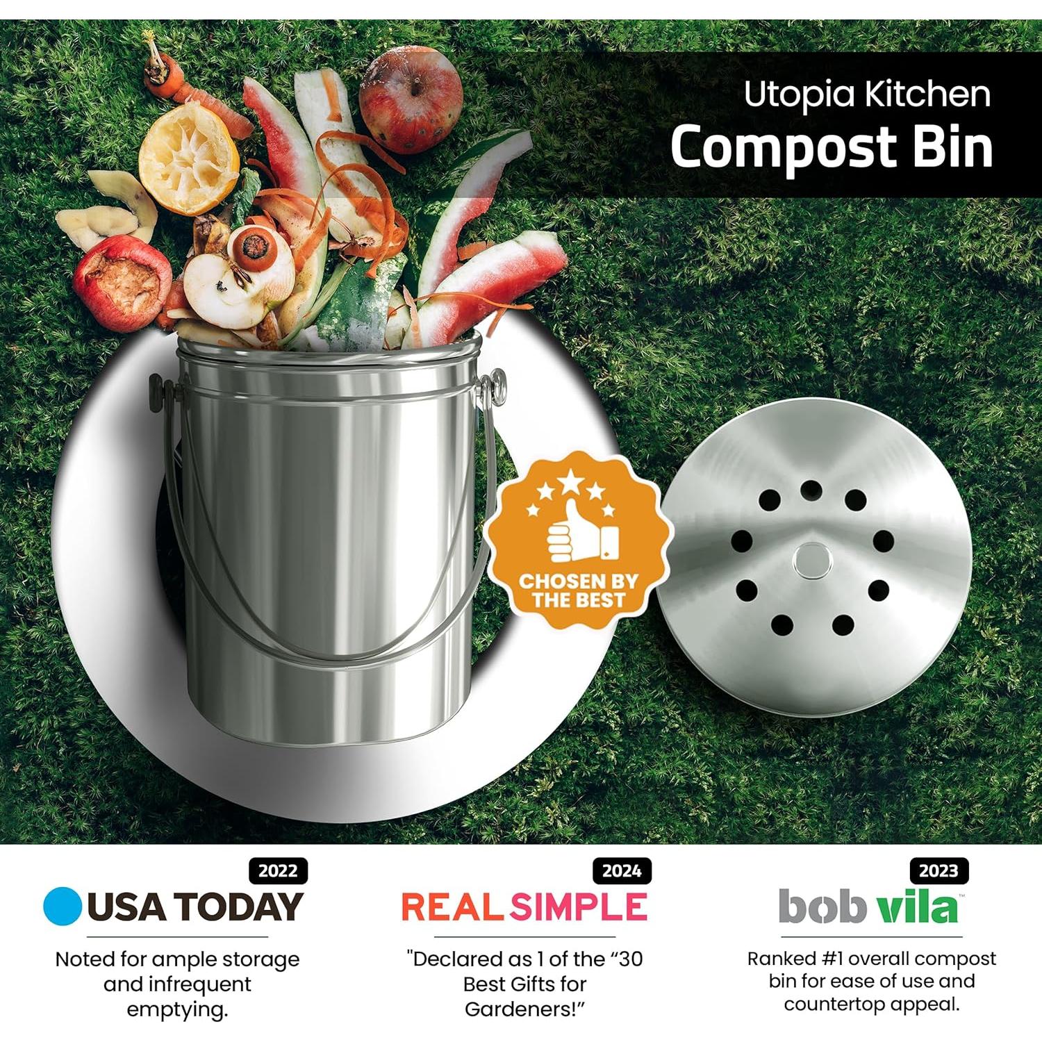 Cubo de Compostaje Utopia Kitchen 4.92L Acero Inoxidable Plata