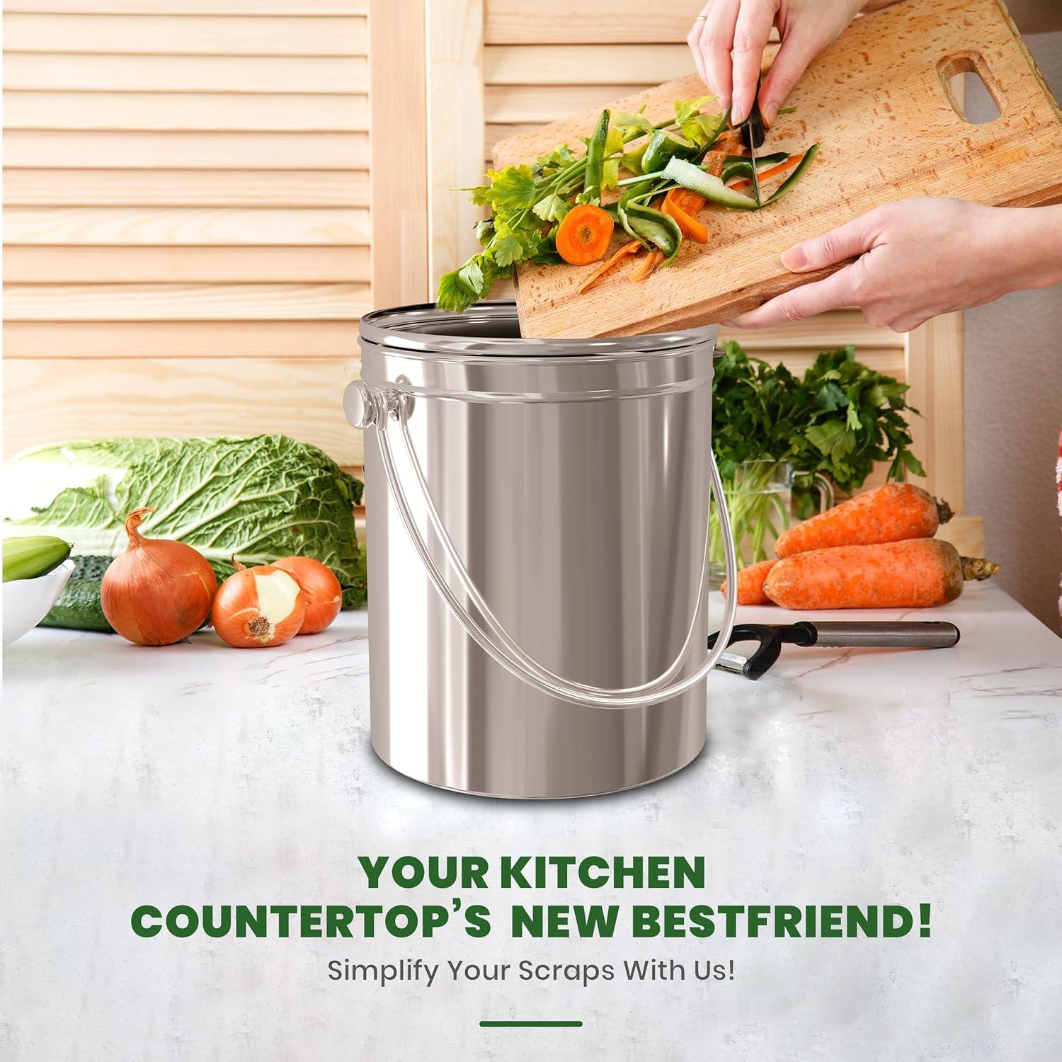 Cubo de Compostaje Utopia Kitchen 4.92L Acero Inoxidable Plata