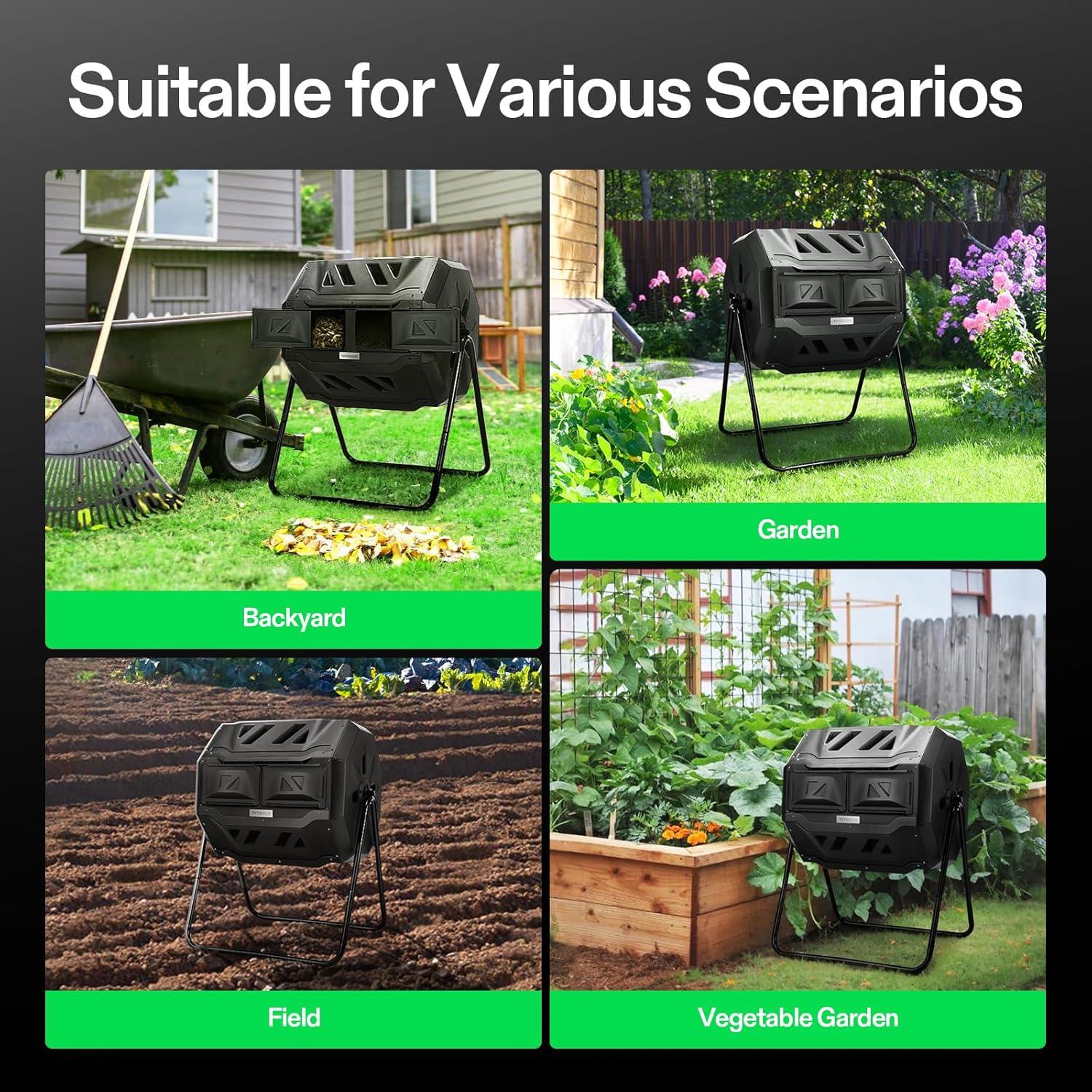 Compostador Doble Rotativo VIVOSUN 43 Galones Negro