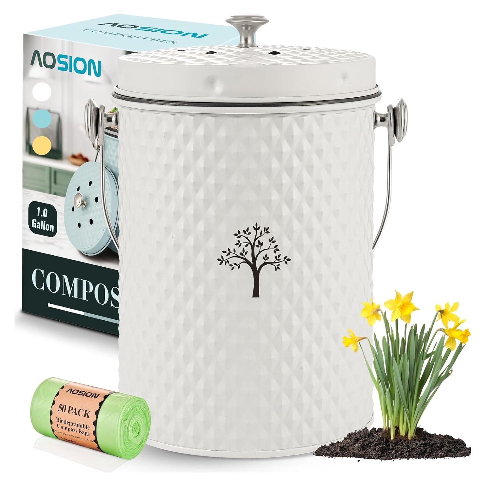Cubo de Compostaje AOSION 3.79L Blanco Crema Sin Olores