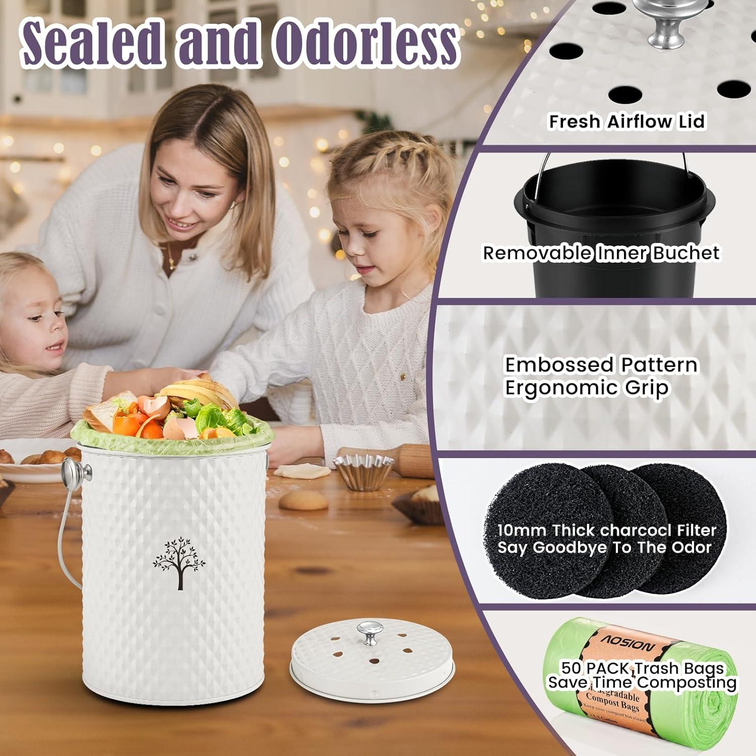 Cubo de Compostaje AOSION 3.79L Blanco Crema Sin Olores