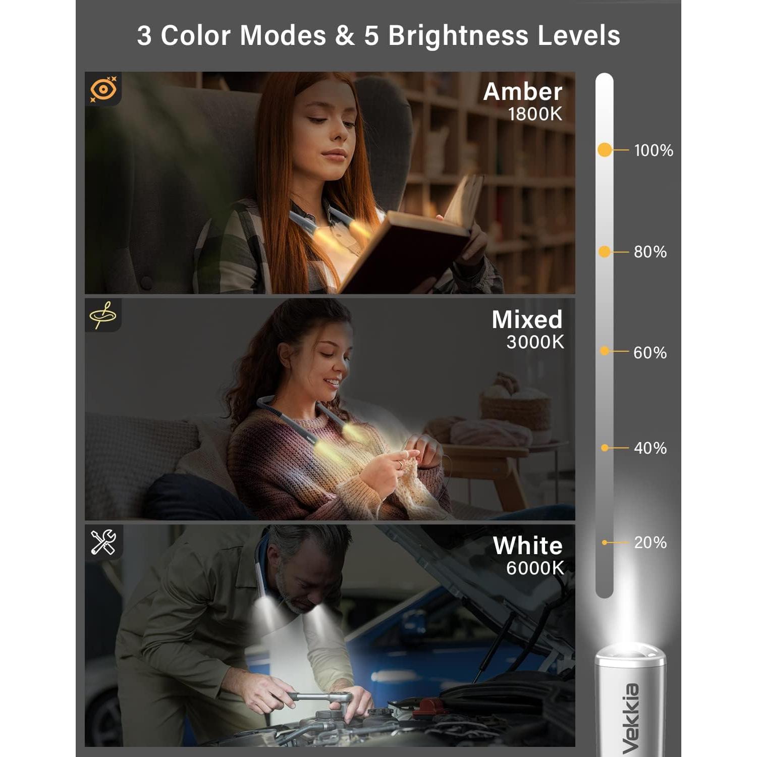 Luz de Lectura LED Vekkia para el Cuello Recargable 3 Colores