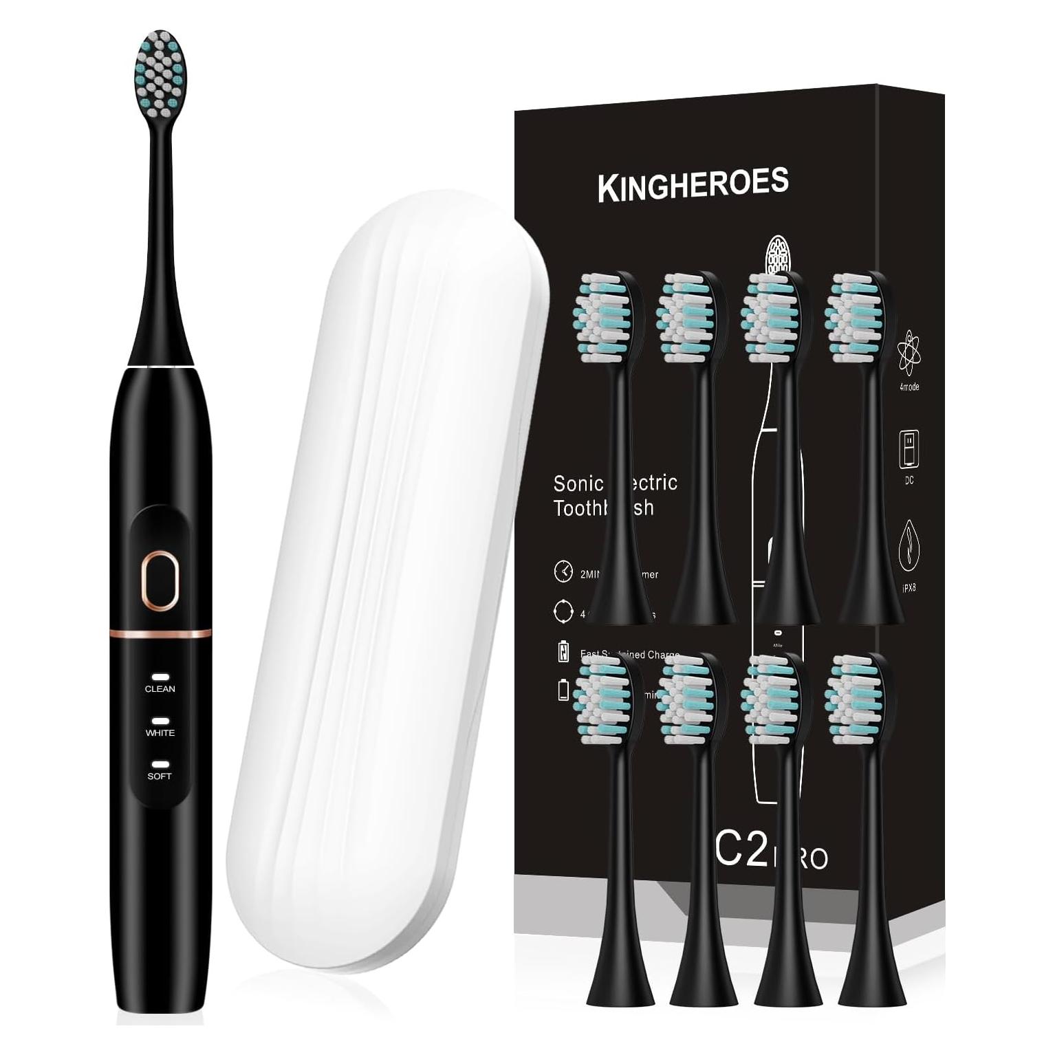 Cepillo de Dientes Eléctrico Kingheroes C2PRO Negro 8 Cabezas