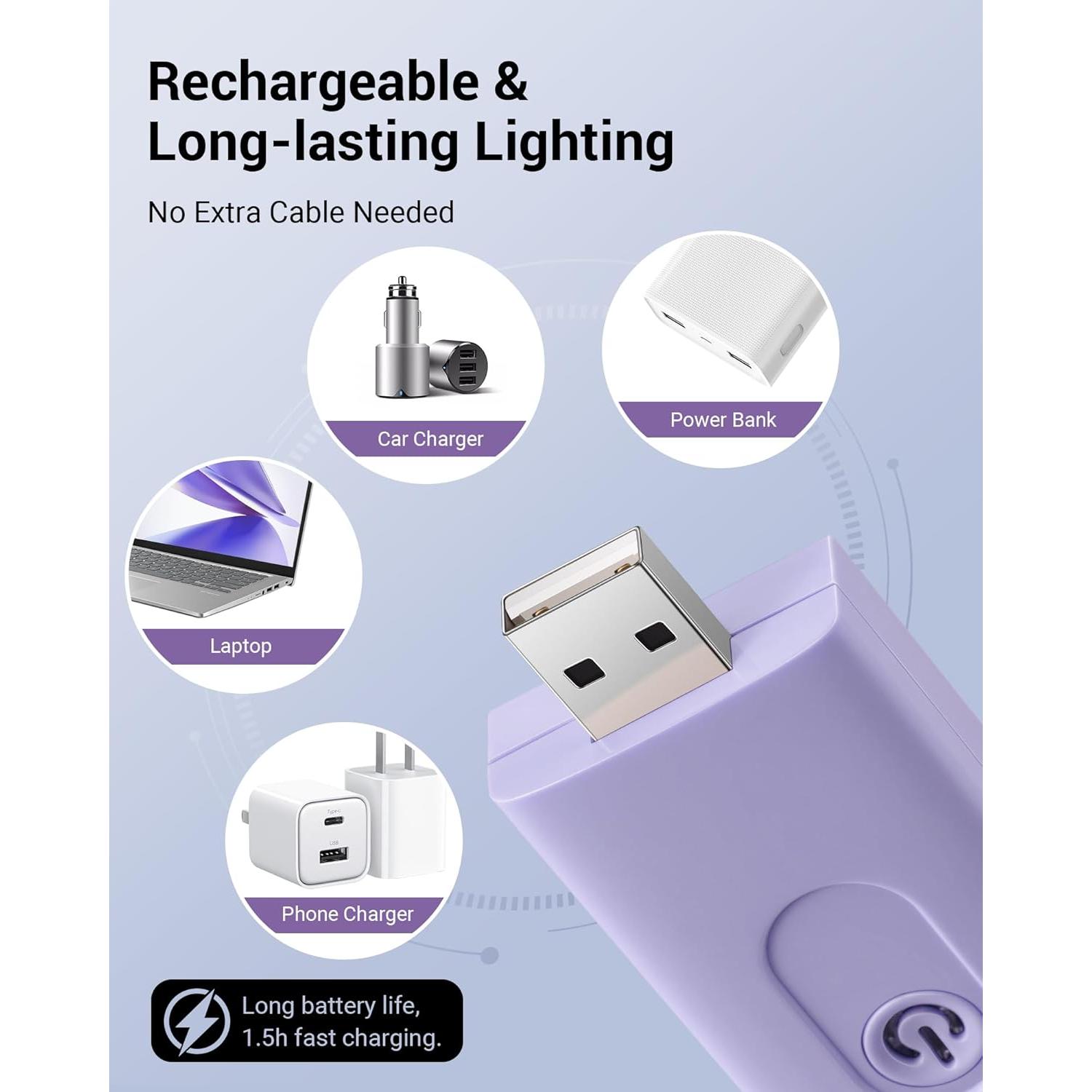 Luz de Libro LED DEWENWILS Recargable USB Púrpura 16 Lúmenes