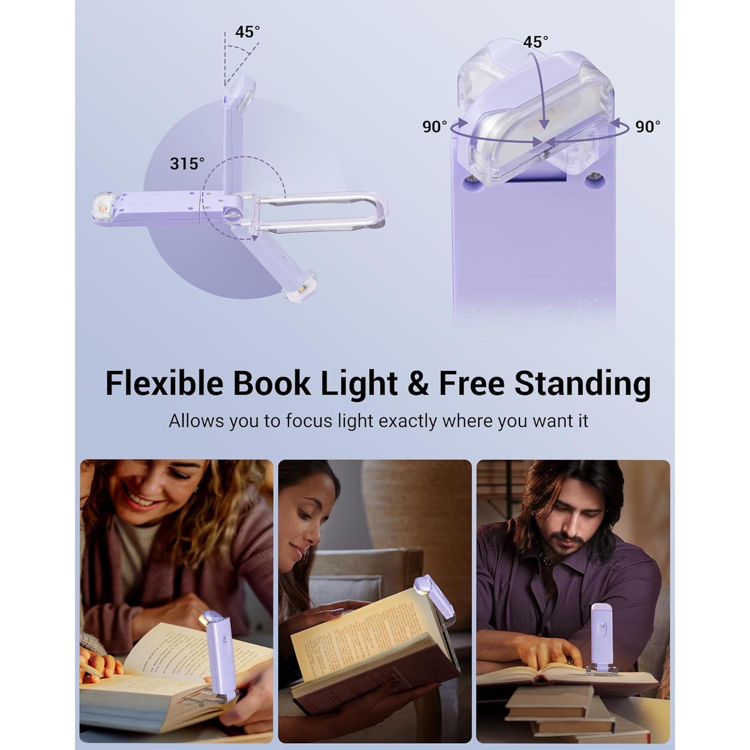 Luz de Libro LED DEWENWILS Recargable USB Púrpura 16 Lúmenes