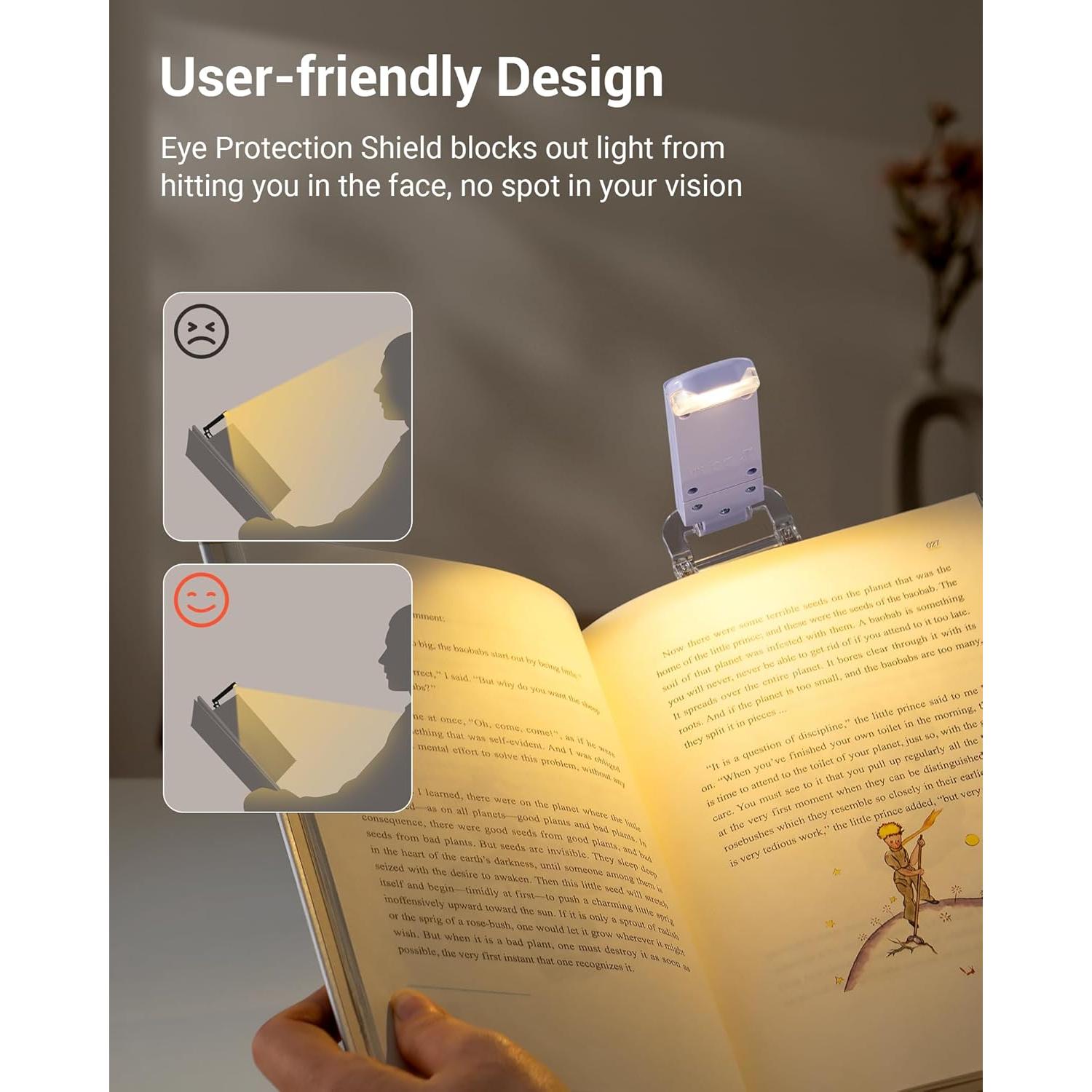 Luz de Libro LED DEWENWILS Recargable USB Púrpura 16 Lúmenes