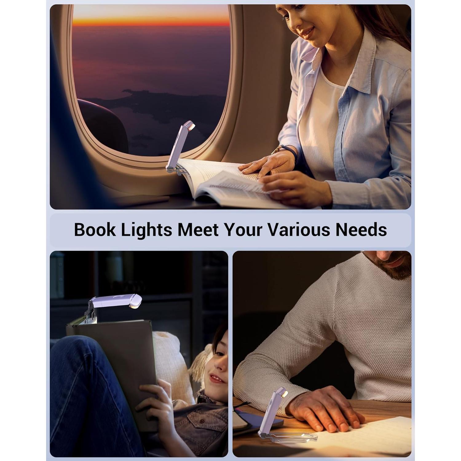 Luz de Libro LED DEWENWILS Recargable USB Púrpura 16 Lúmenes