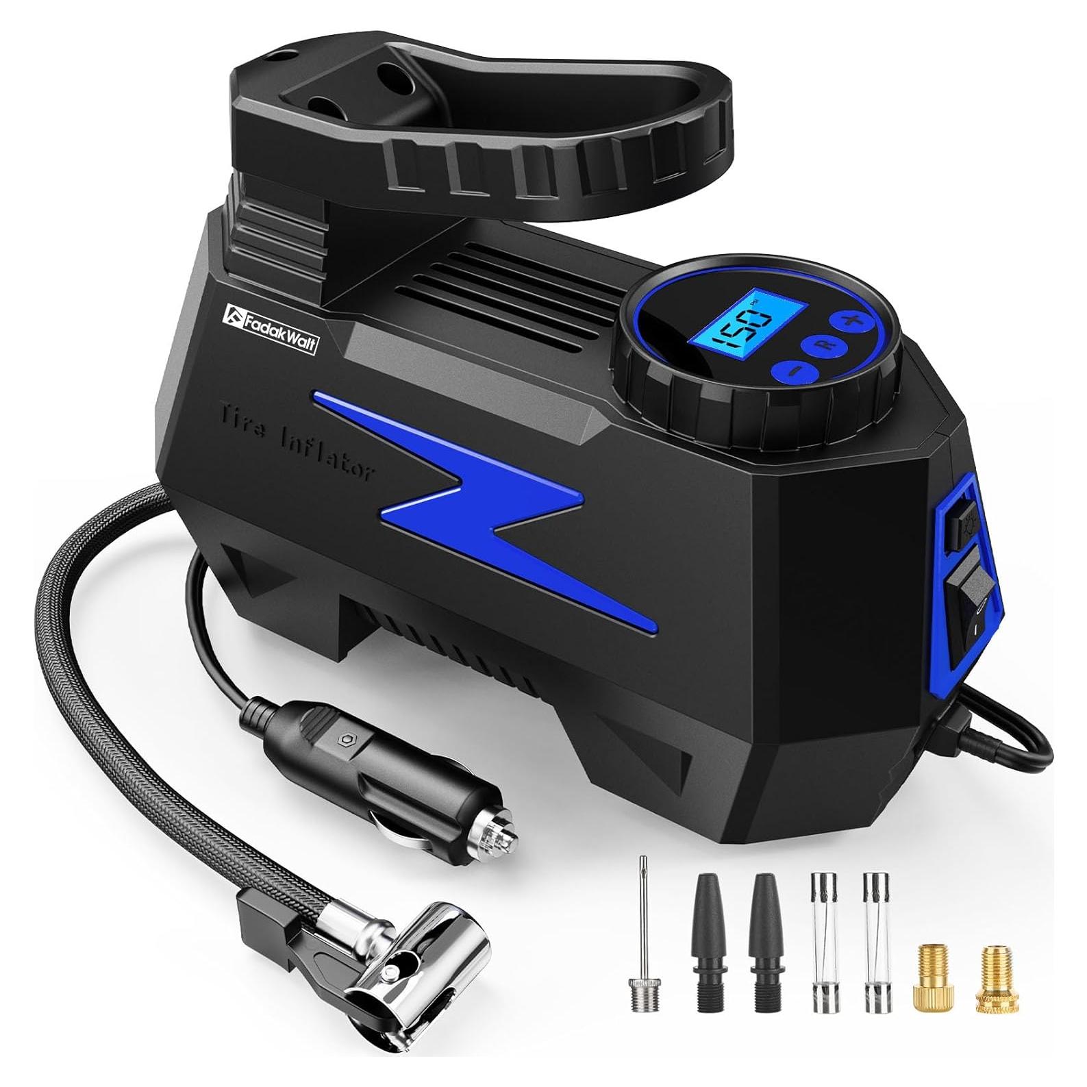 Compresor de Aire Portátil FADAKWALT 12V con Manómetro Digital 150 PSI