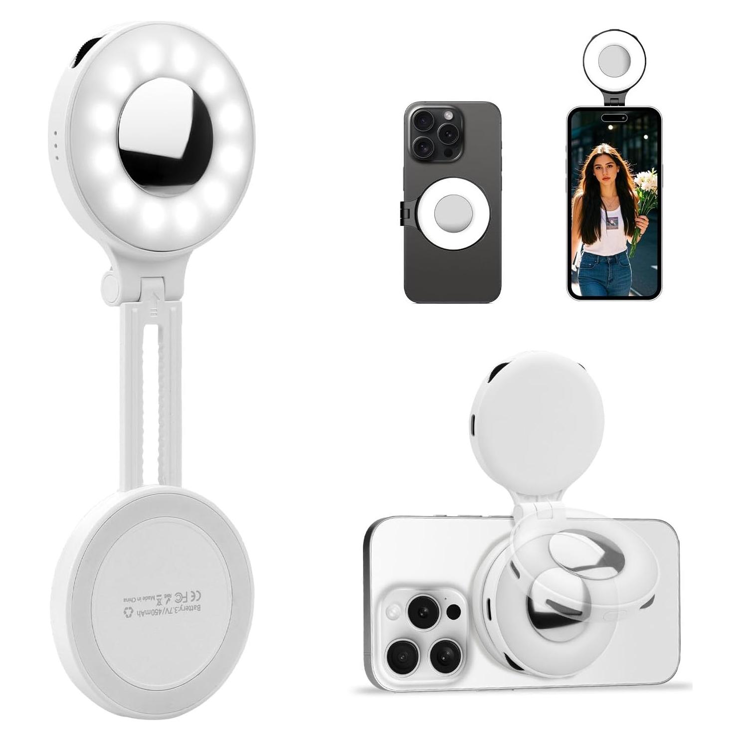 Luz de Selfie Magnética Flymile con Soporte y Espejo Blanco