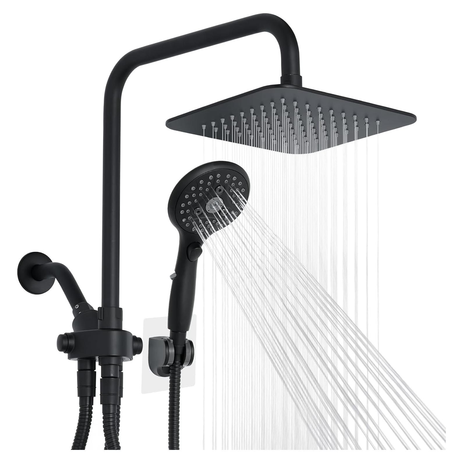 Cabezal de Ducha Doble VXV 8'' Alta Presión Negro Mate