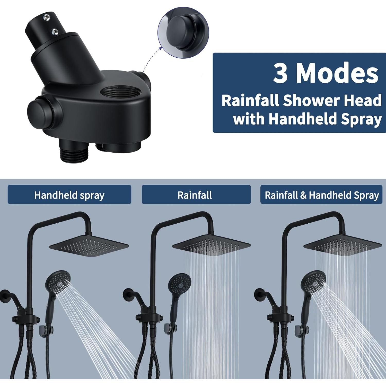 Cabezal de Ducha Doble VXV 8'' Alta Presión Negro Mate