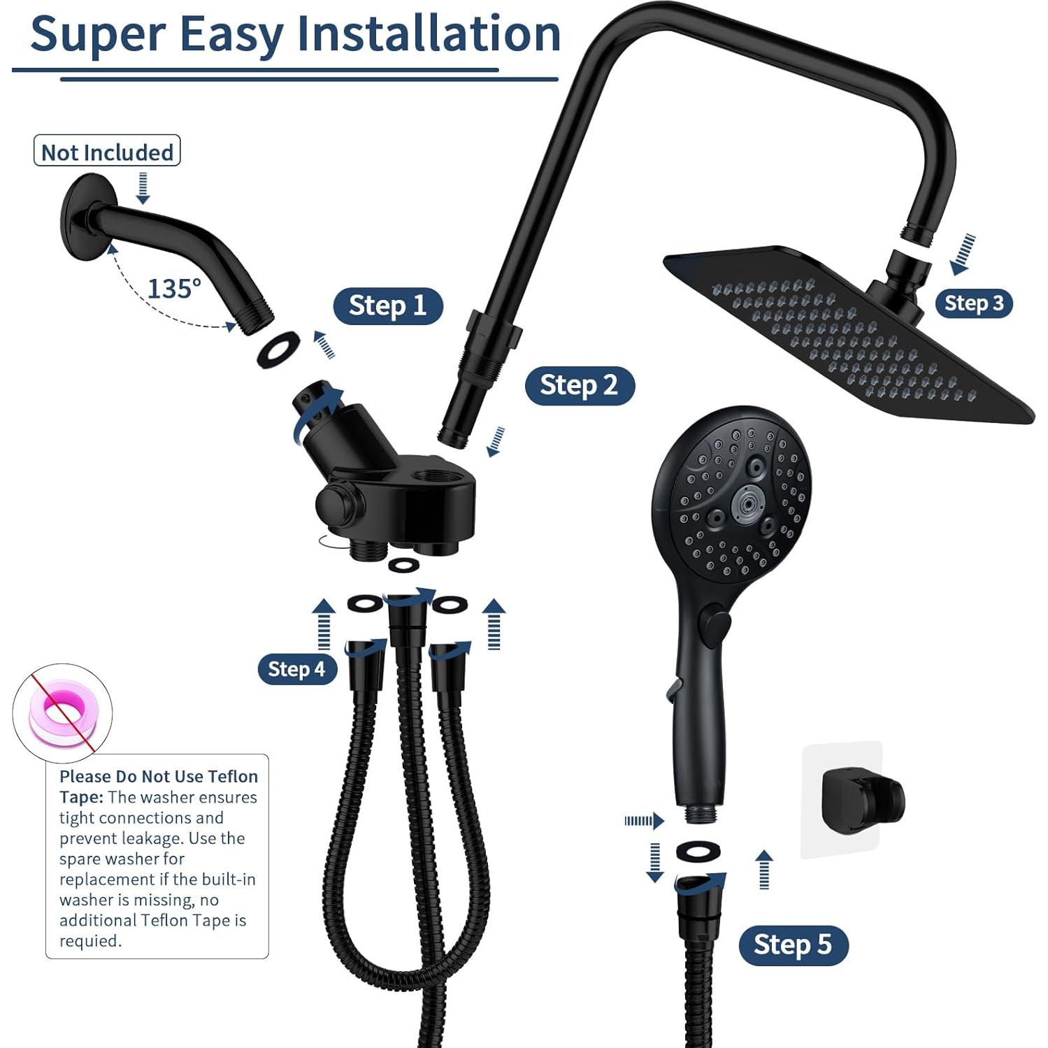 Cabezal de Ducha Doble VXV 8'' Alta Presión Negro Mate