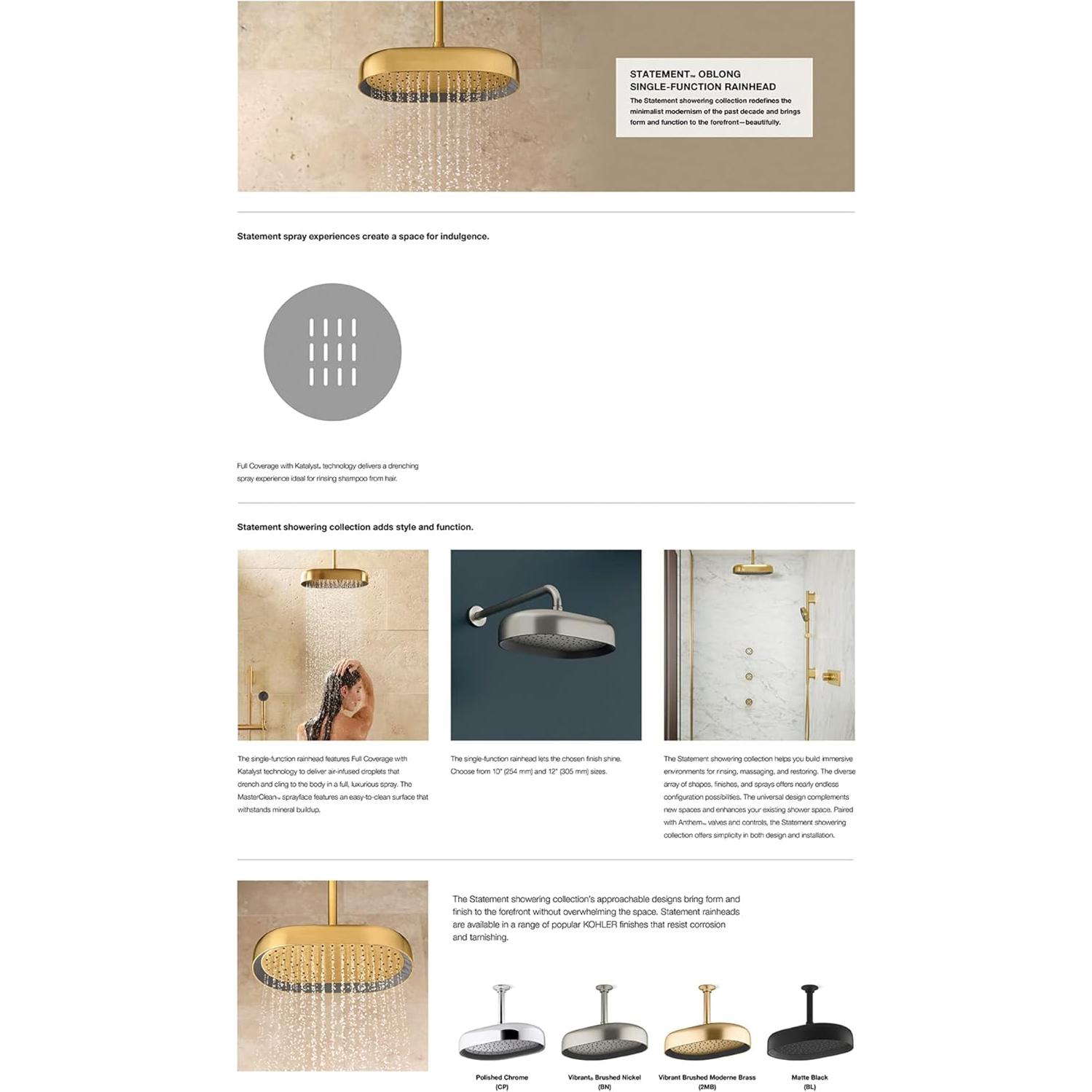 Cabezal de Ducha de Lluvia Kohler 14" Cromo Pulido