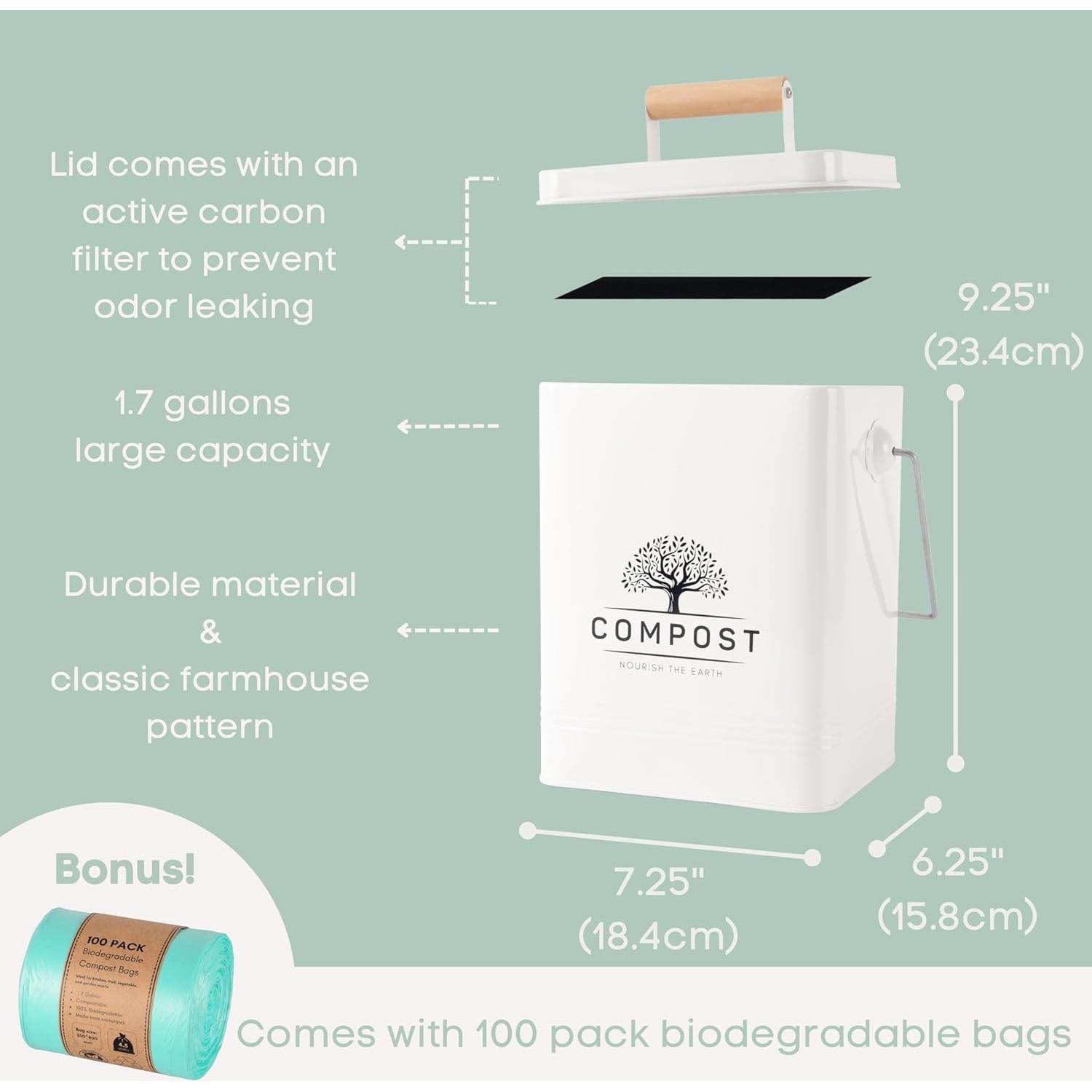 Cubo de Compostaje de Cocina PERFNIQUE 6.43L con Tapa