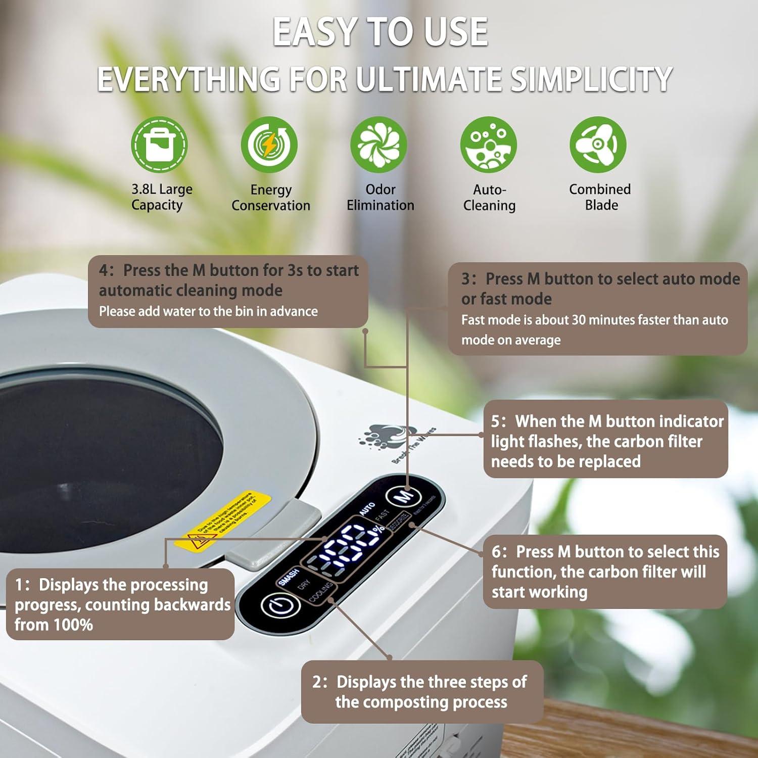 Compostador eléctrico de cocina Rompe las Olas 3.8L blanco