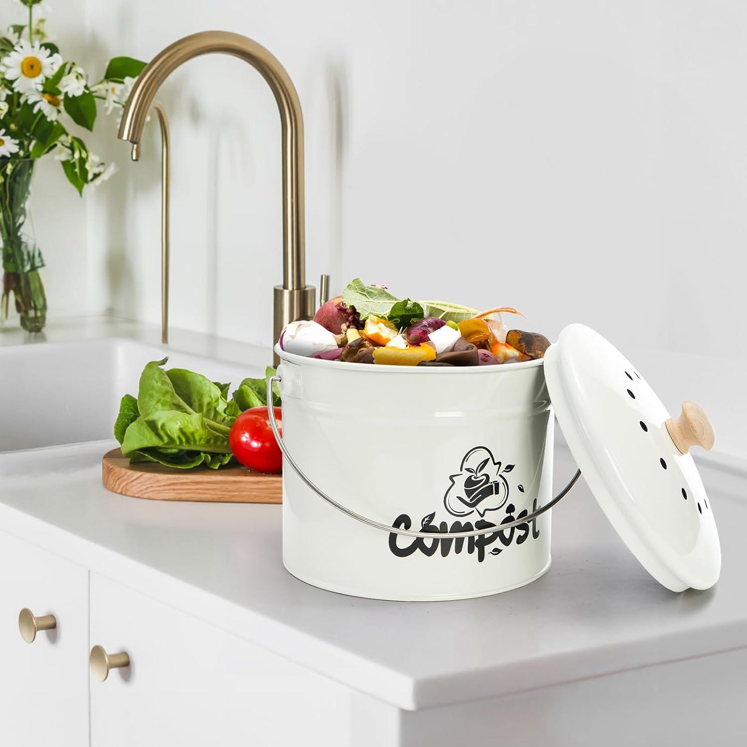 Contenedor de Compostaje de Cocina Tlence 3L Blanco Sin Olores