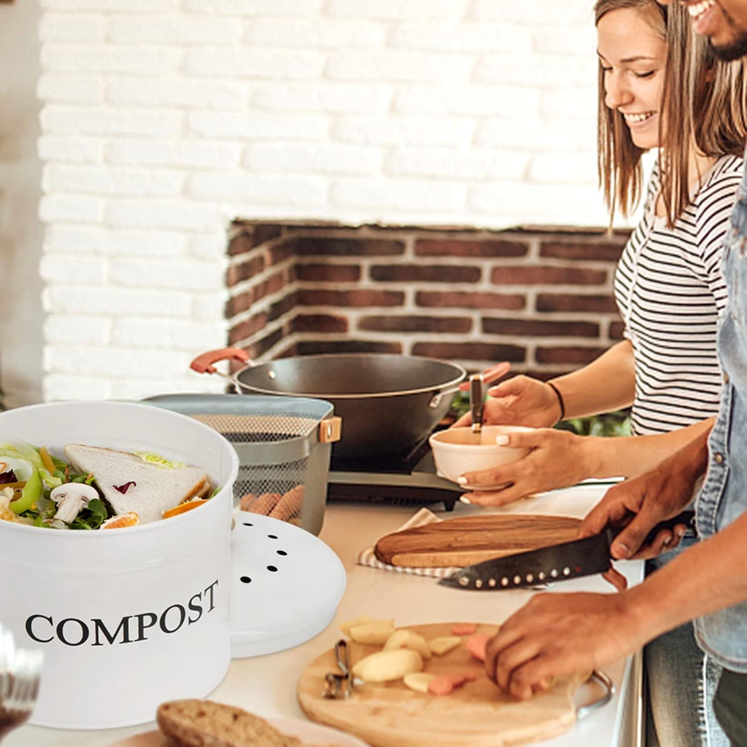 Cubo de Compostaje AVLA 3 Litros Blanco con Filtro