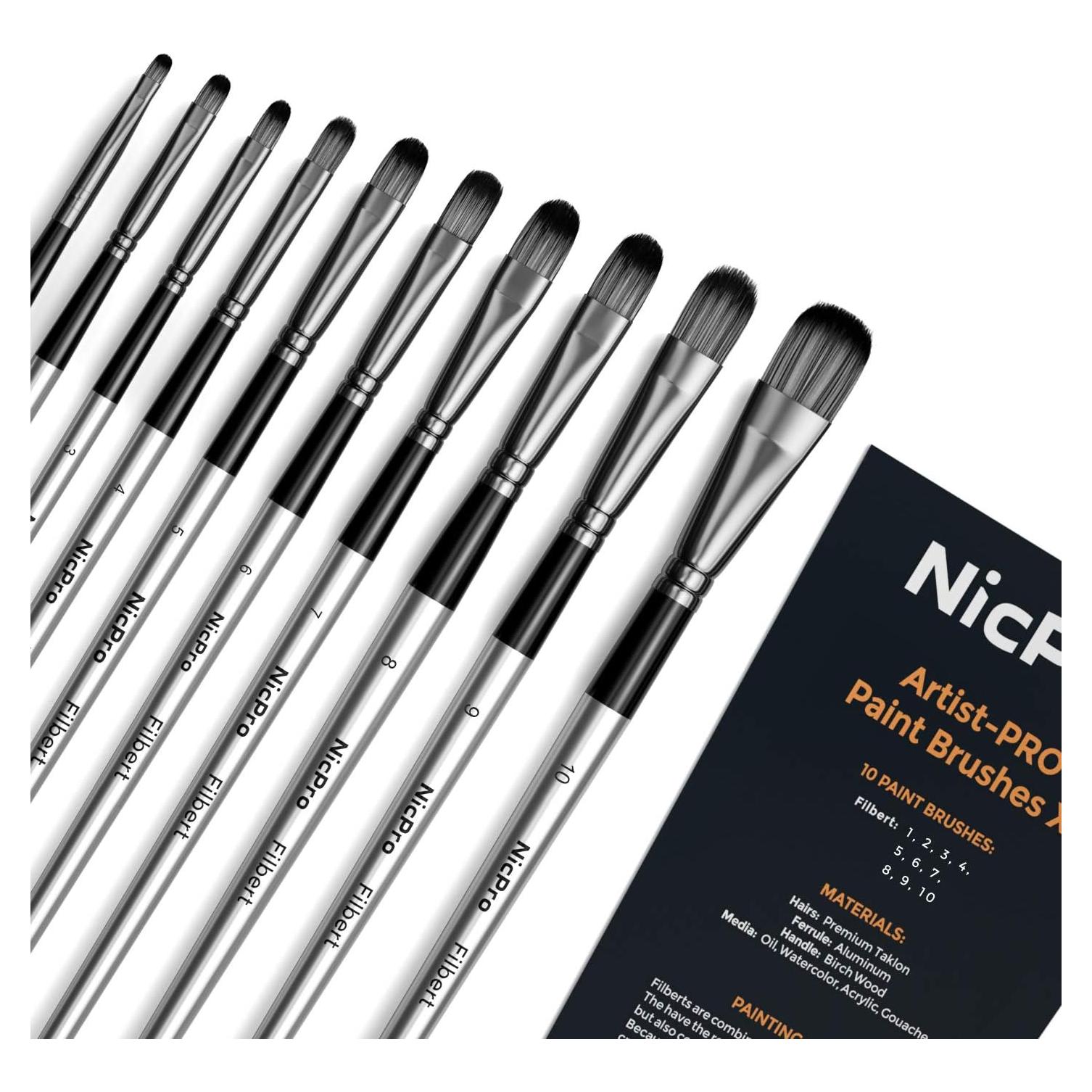 Conjunto de Pinceles Filbert 10 PCS Nicpro para Pintura