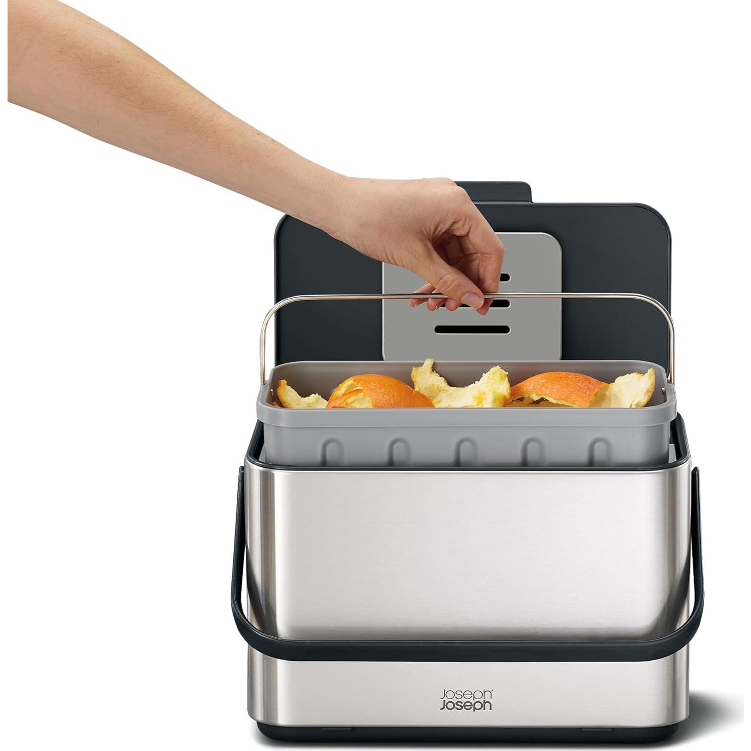 Cubo Compostaje Acero Inoxidable Joseph Joseph 4L con Filtro