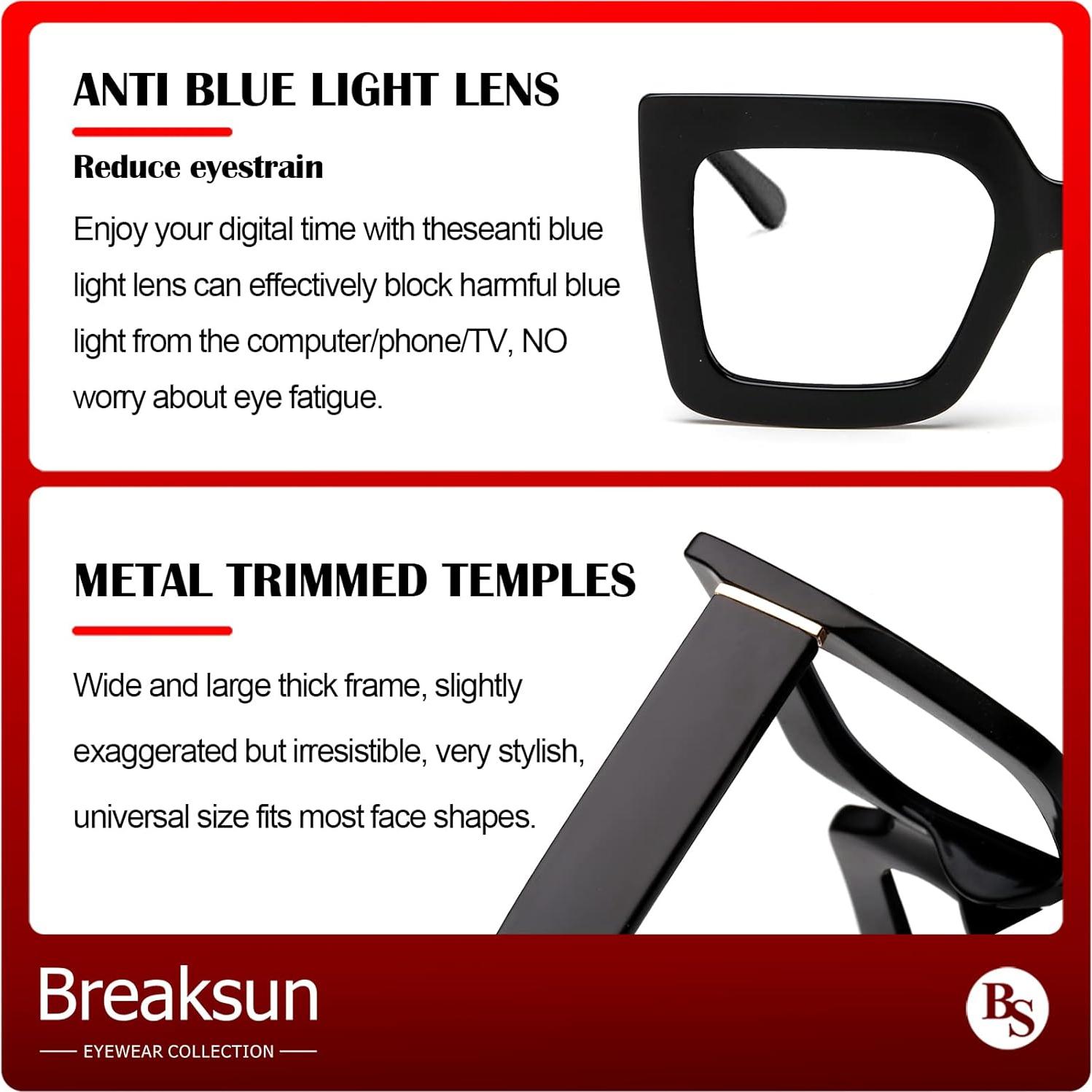 Gafas de luz azul Breaksun B20A grandes para mujeres