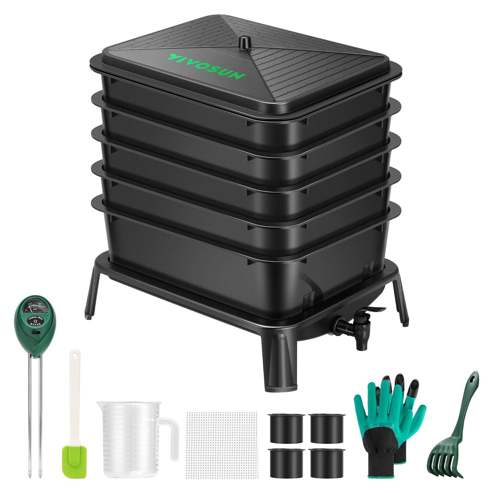 Contenedor de Compostaje VIVOSUN 50L 5 Capas para Lombrices