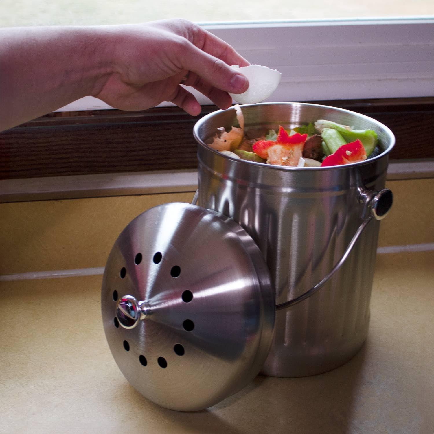 Cubo de Compostaje Lehman's 1 Galón Acero Inoxidable Sin Olores