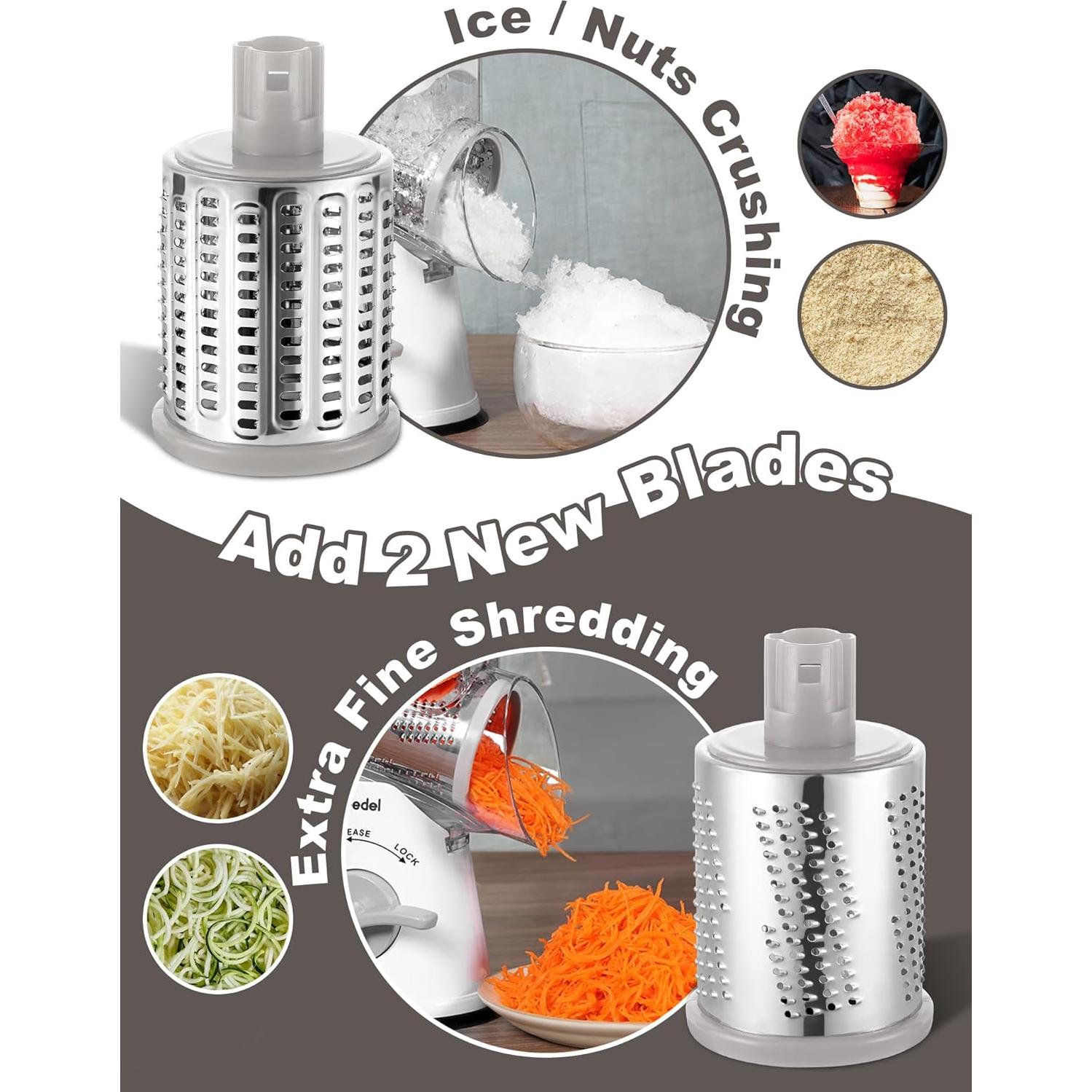 Rallador de Queso Rotativo Geedel 5 en 1 con Succión Fuerte