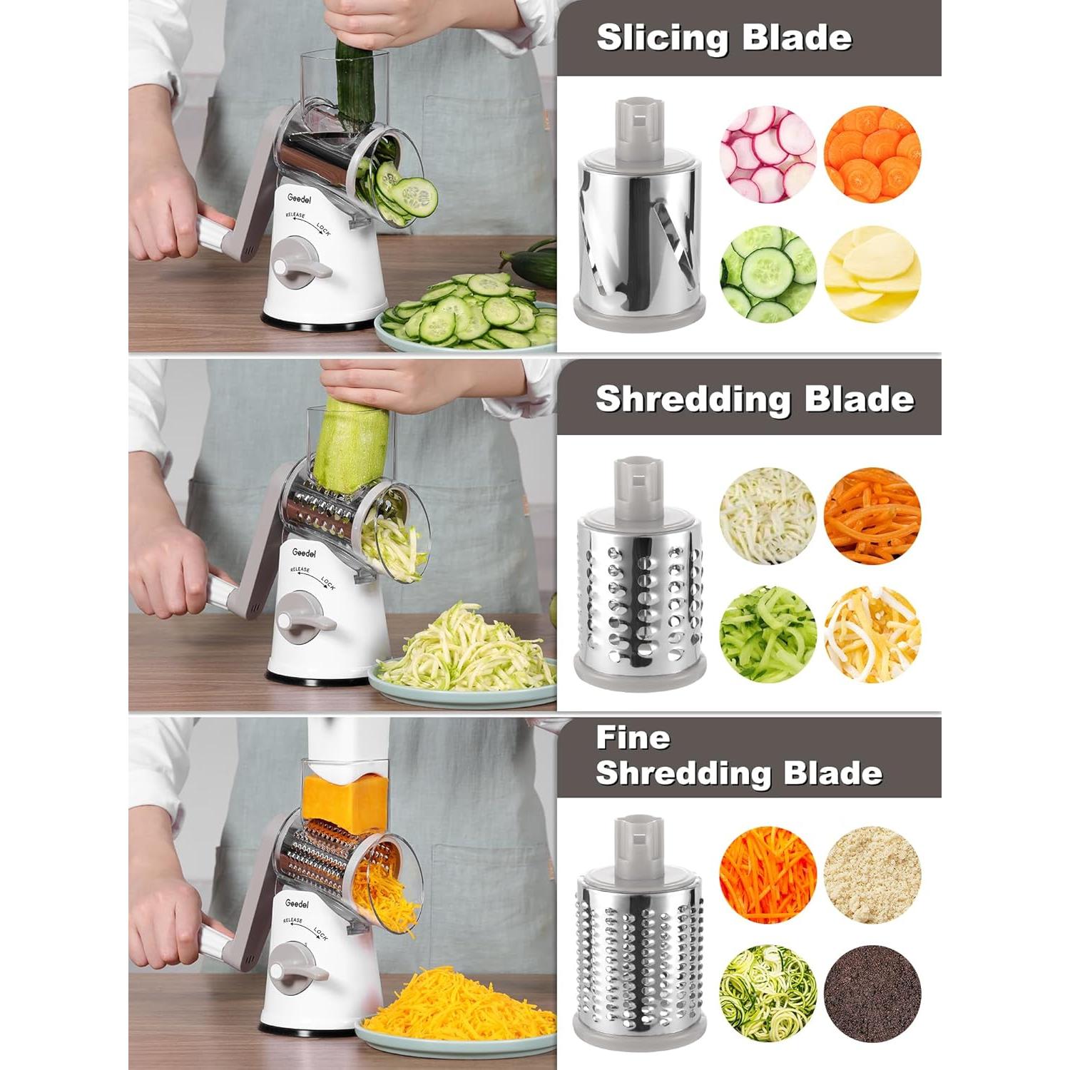 Rallador de Queso Rotativo Geedel 5 en 1 con Succión Fuerte