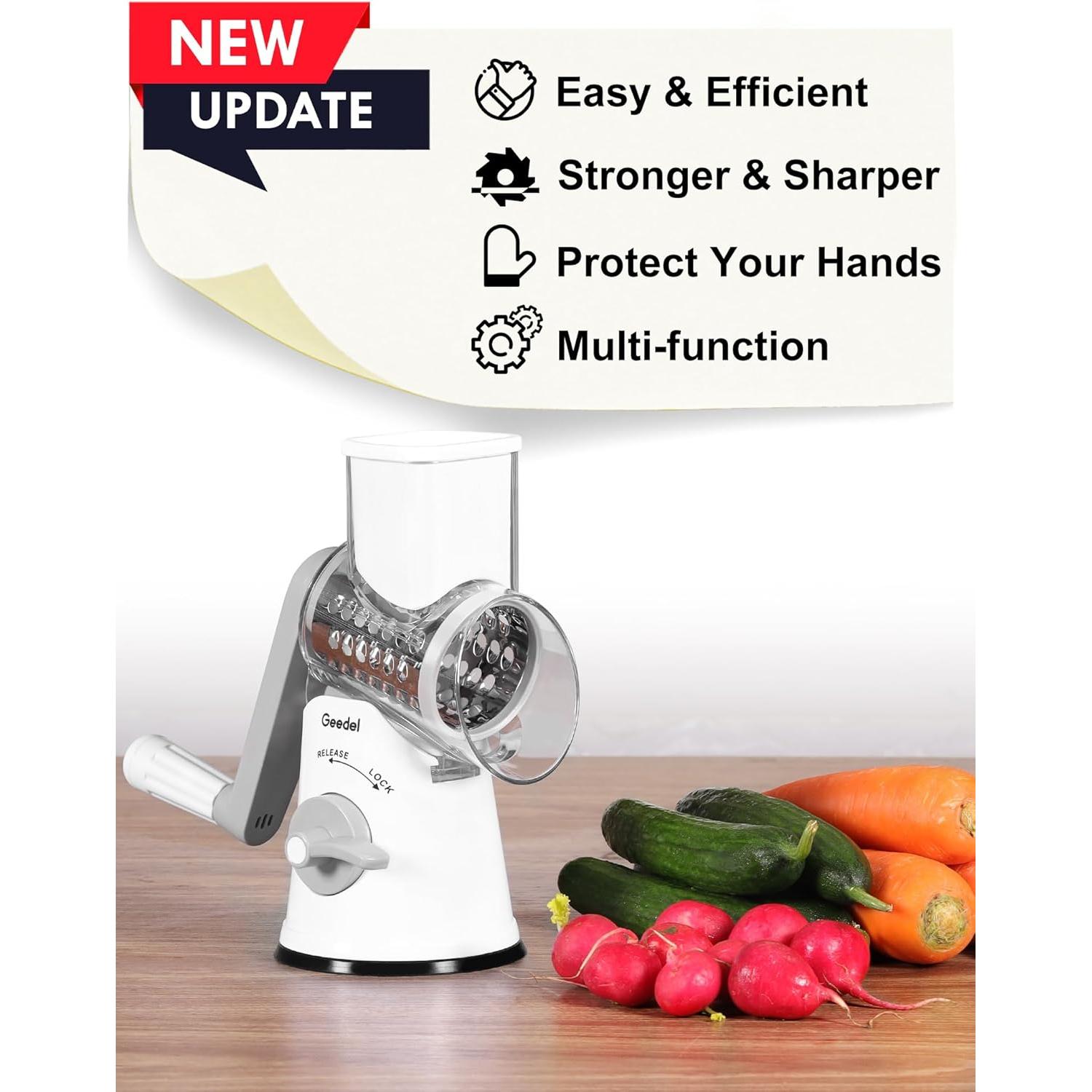 Rallador de Queso Rotativo Geedel 5 en 1 con Succión Fuerte