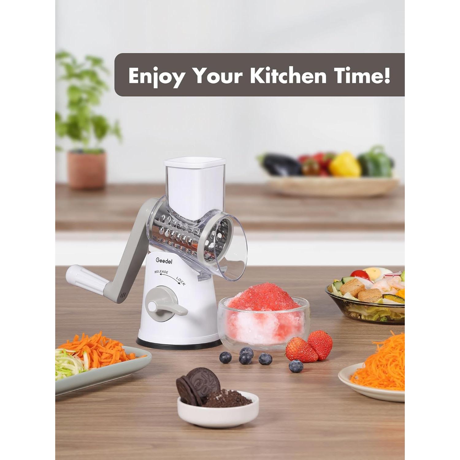 Rallador de Queso Rotativo Geedel 5 en 1 con Succión Fuerte