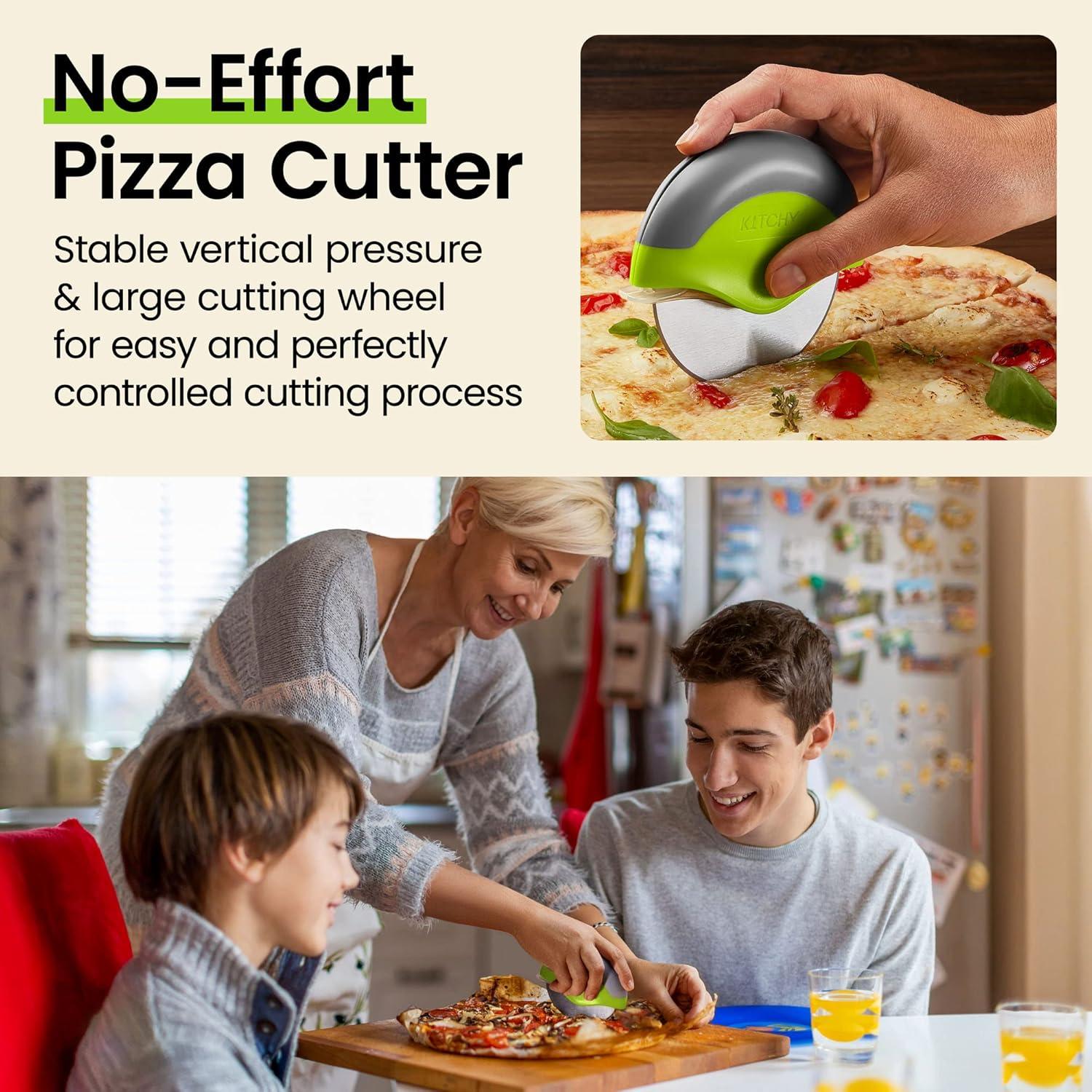 Cortador de Pizza Kitchy Verde con Cubierta Protectora