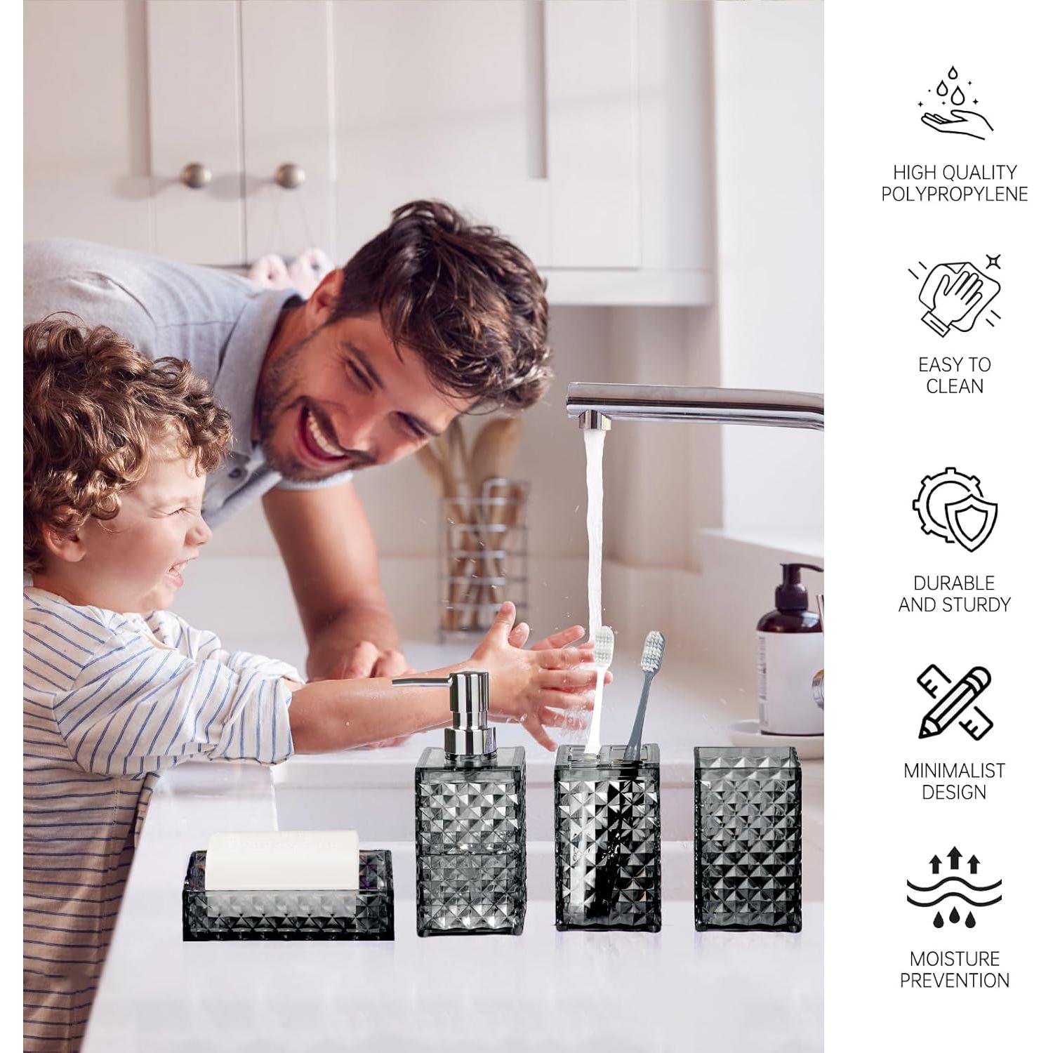 Juego de Accesorios de Baño RRM 4 Pcs Gris Moderno