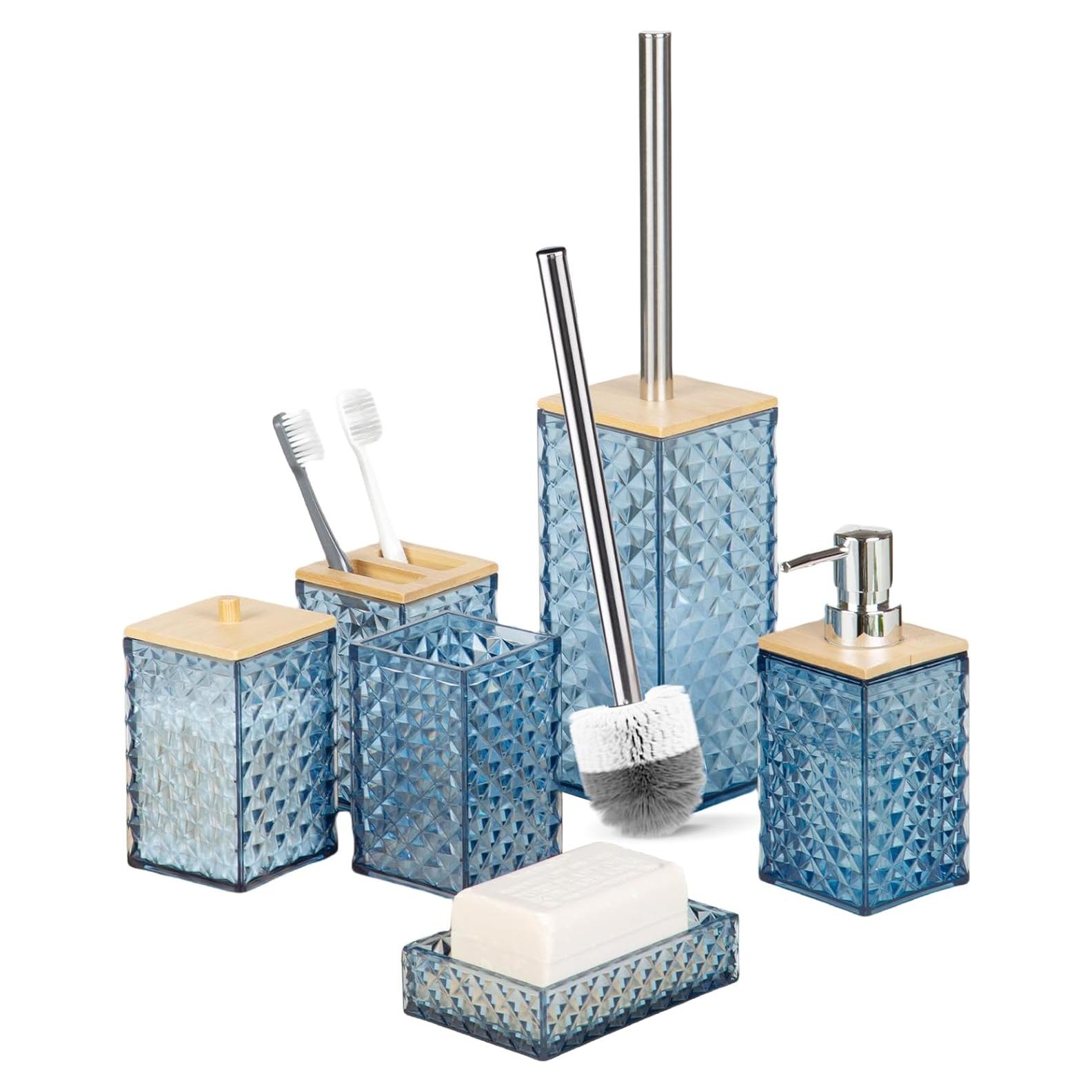 Juego de Accesorios de Baño RRM 6 Pcs Azul Patrón Cuadrícula