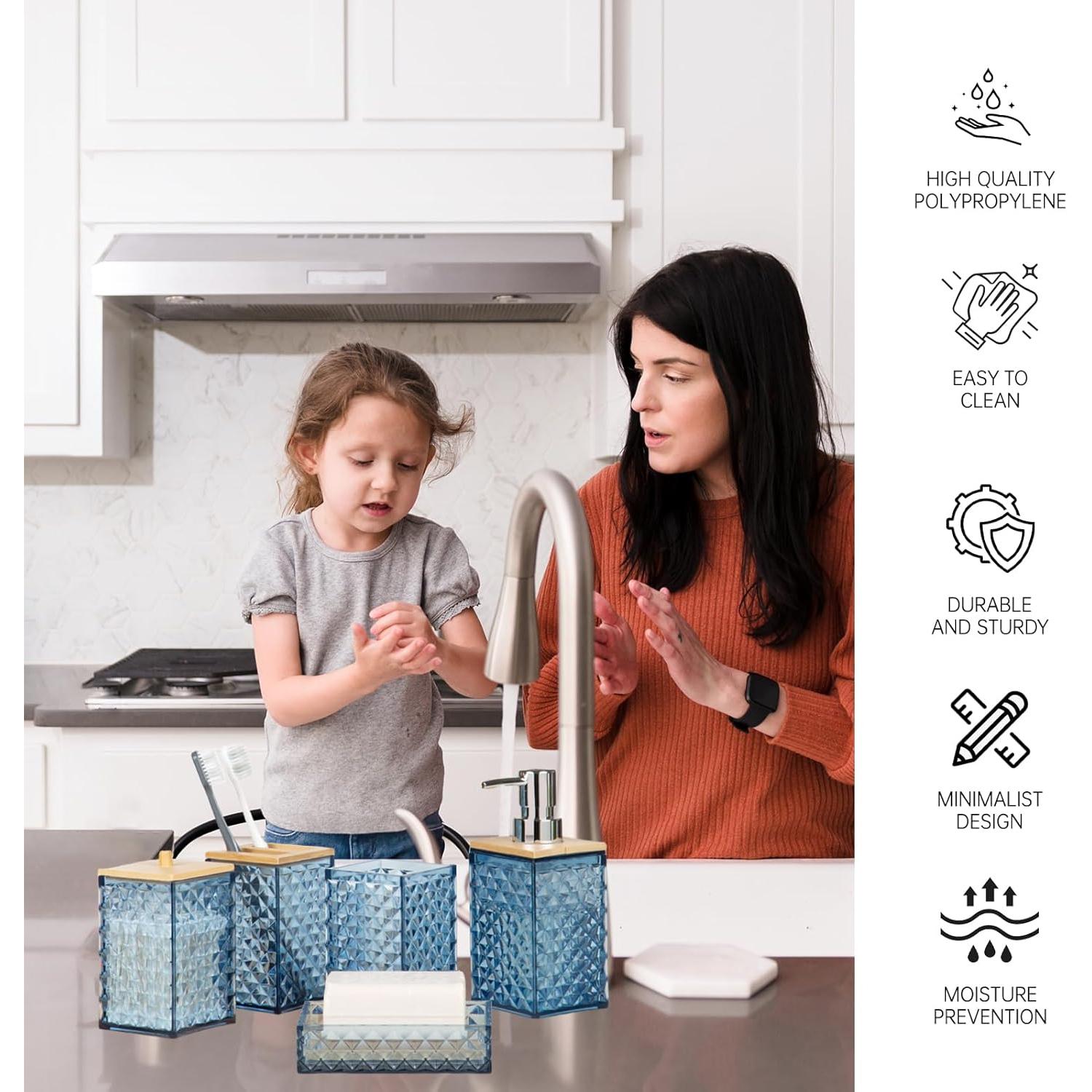 Juego de Accesorios de Baño RRM 6 Pcs Azul Patrón Cuadrícula