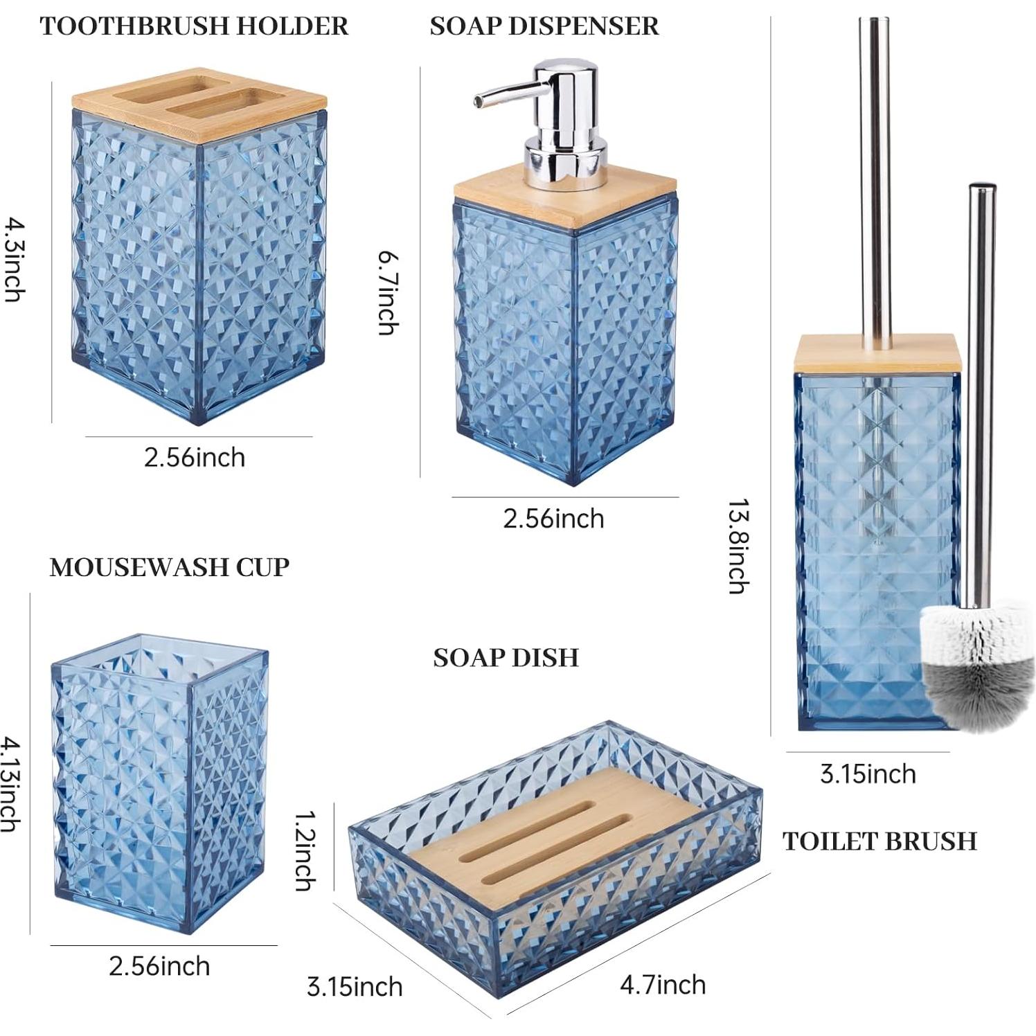 Juego de Accesorios de Baño RRM 6 Pcs Azul Patrón Cuadrícula